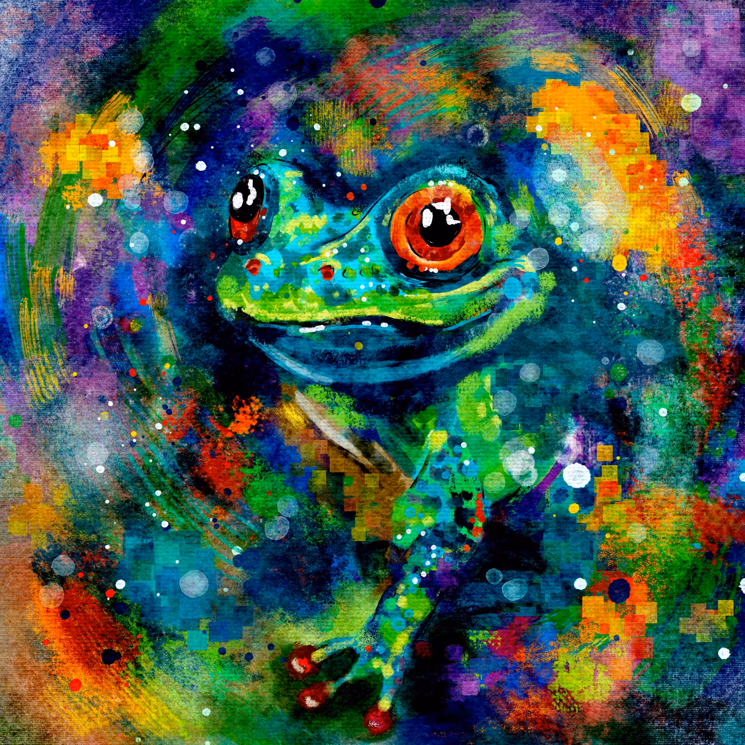 Frog-traveler in abstract spase