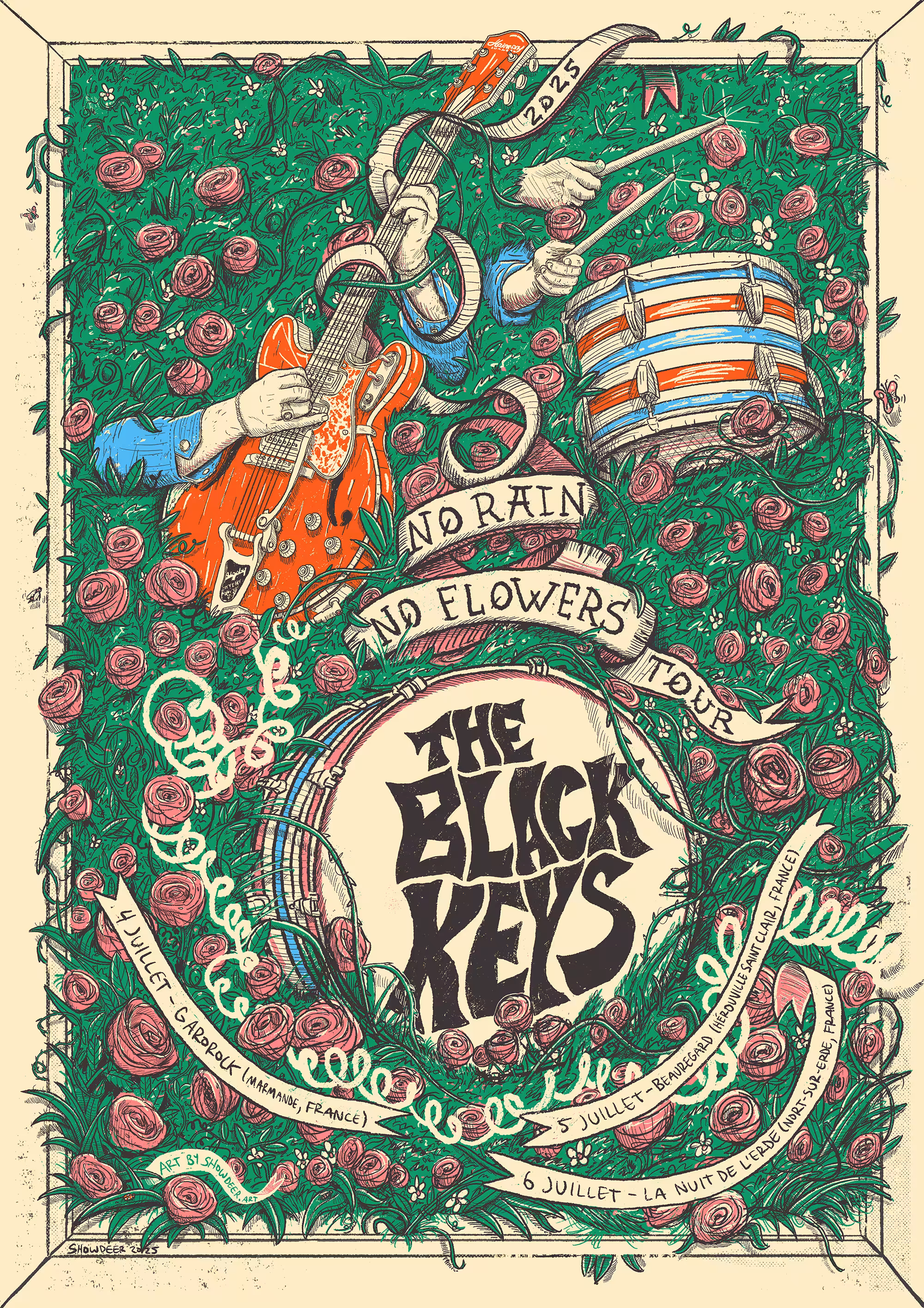 SHOWDEER POSTERS: THE BLACK KEYS - "NO RAIN, NO FLOWERS" FRANCE TOUR 2025