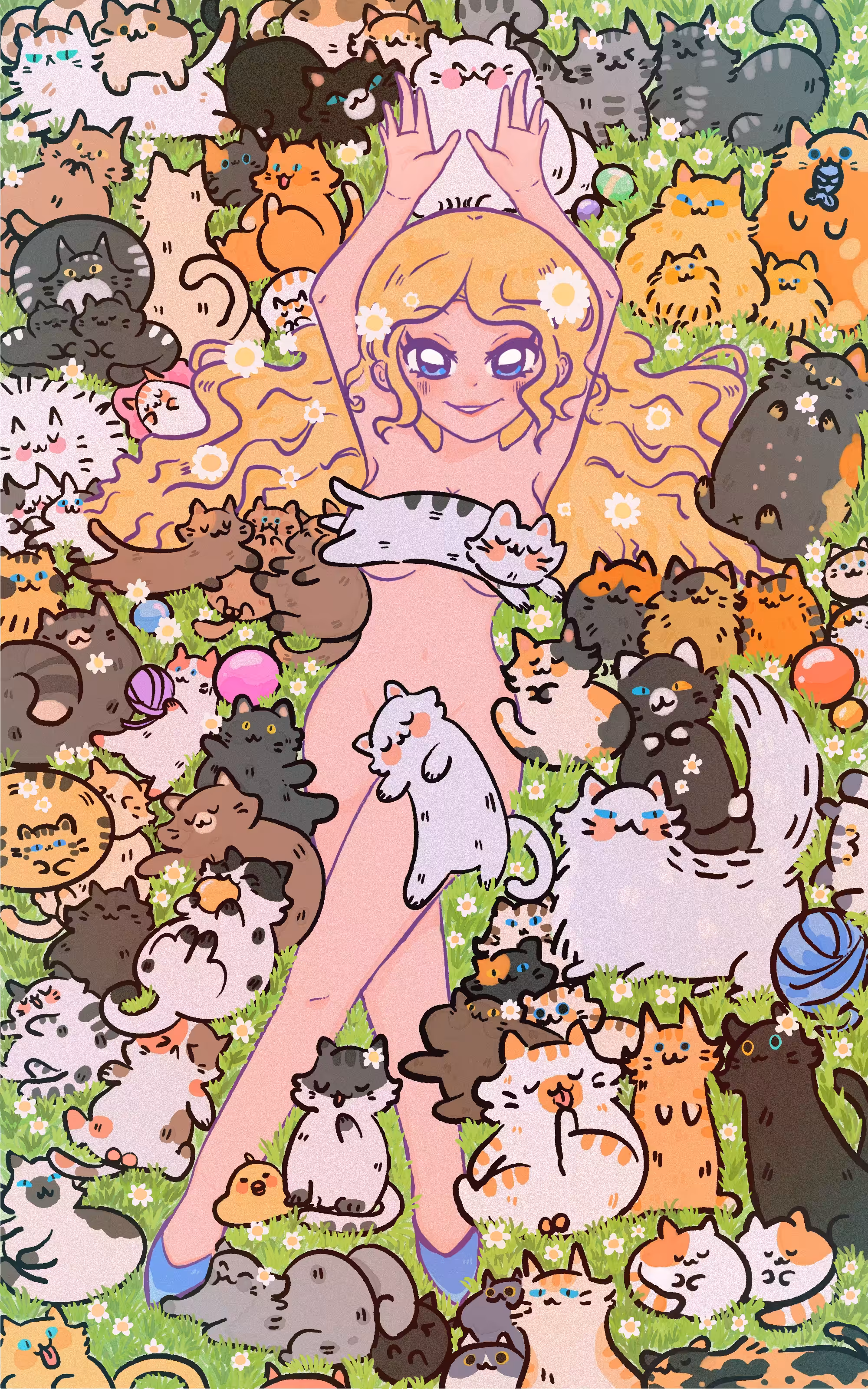 little girl and little cat
