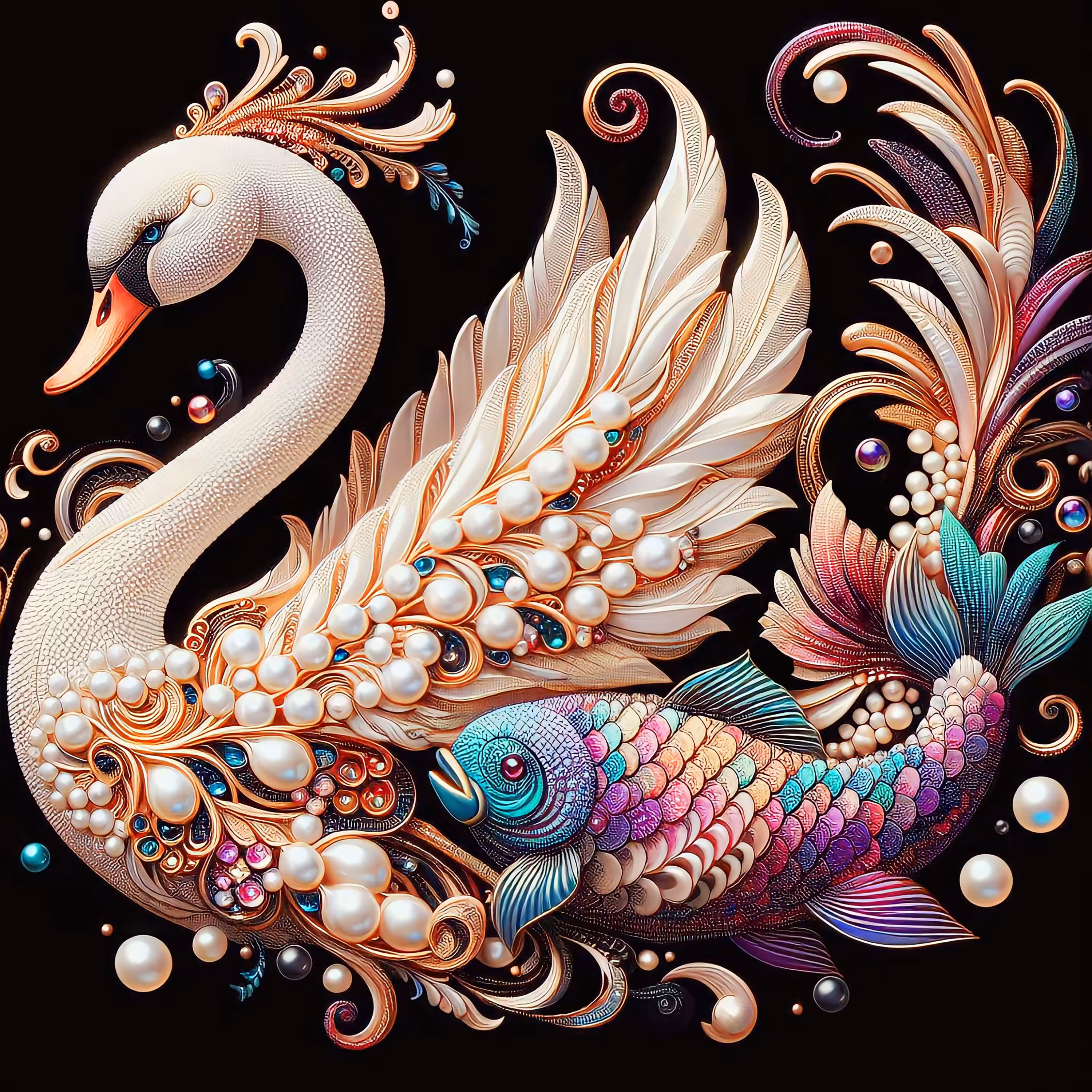 Pearl  Swan & Fish