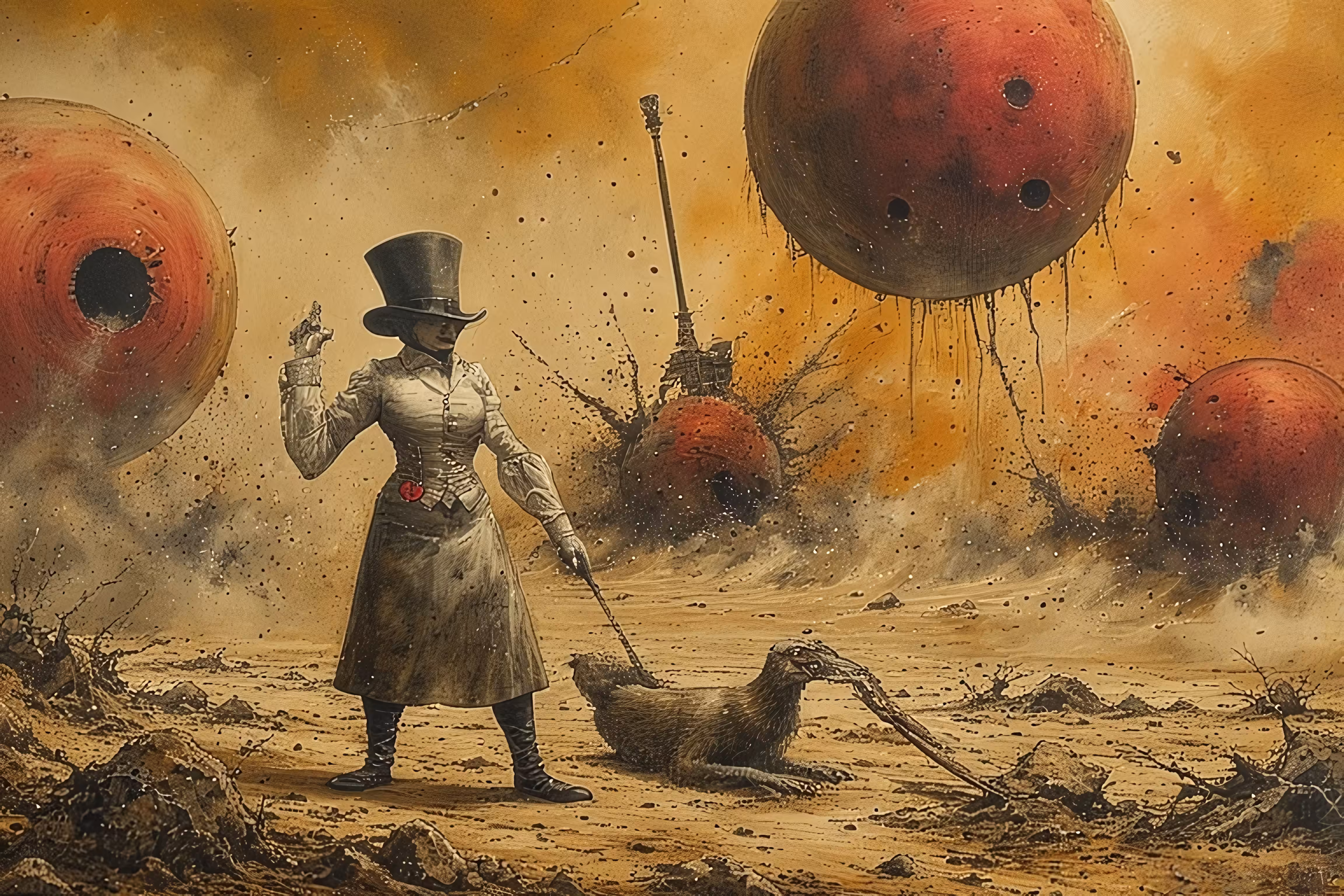365 Brushstrokes of the Future: The Dystopian Promenade: Echoes of the Red Spheres