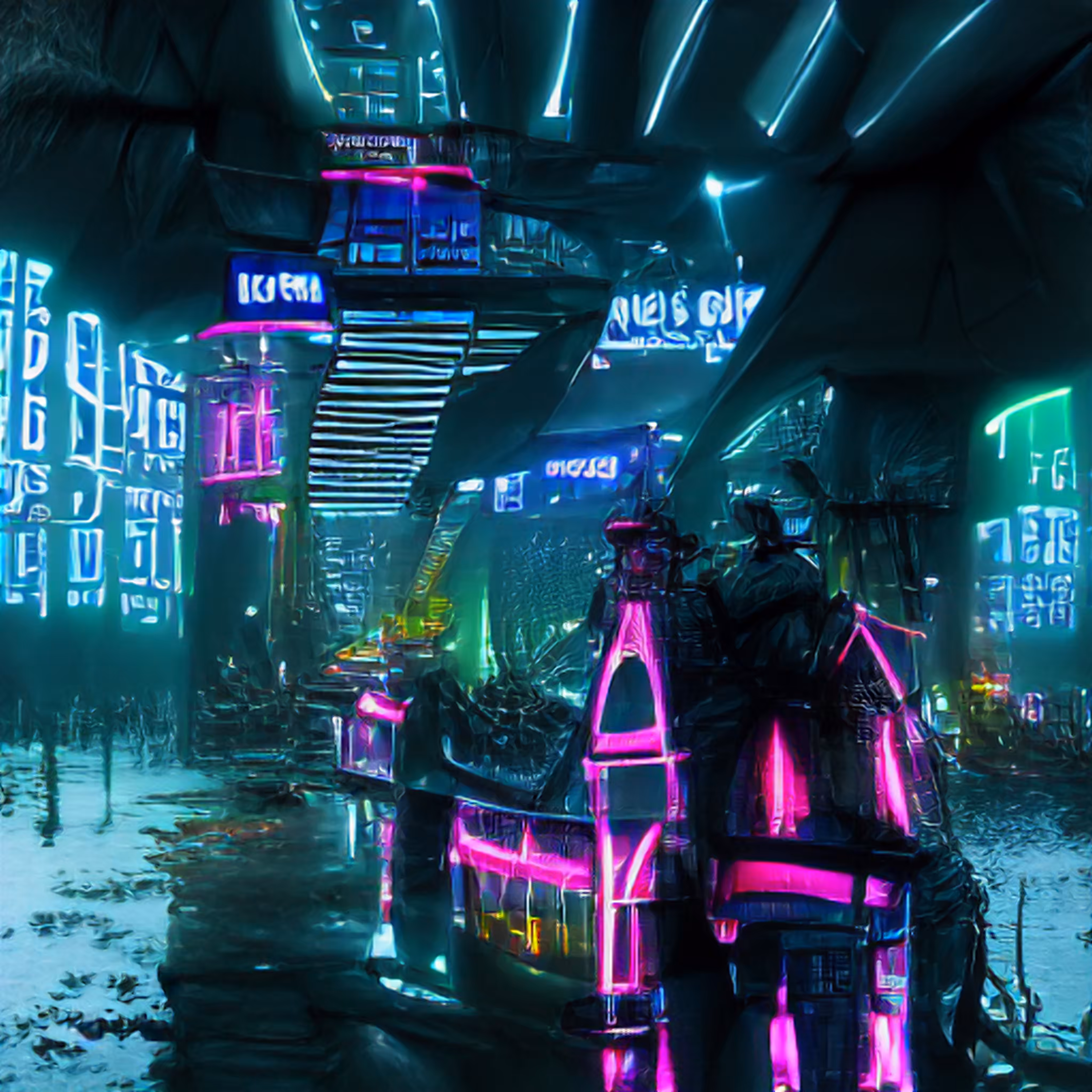 Urban Neon Storm. Cyberpunk abstraction