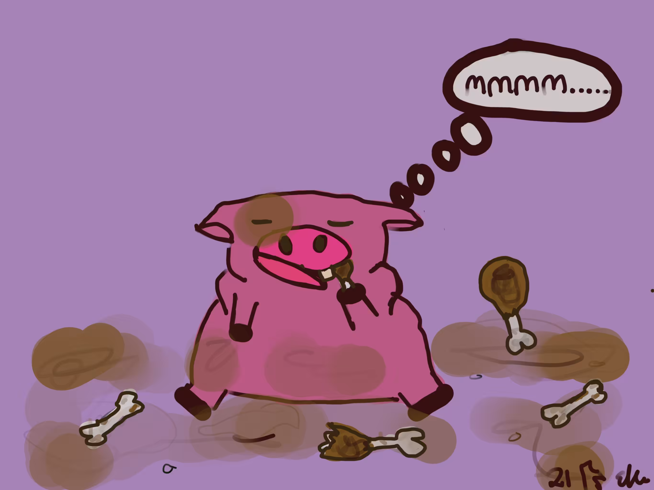 pig eating chicken