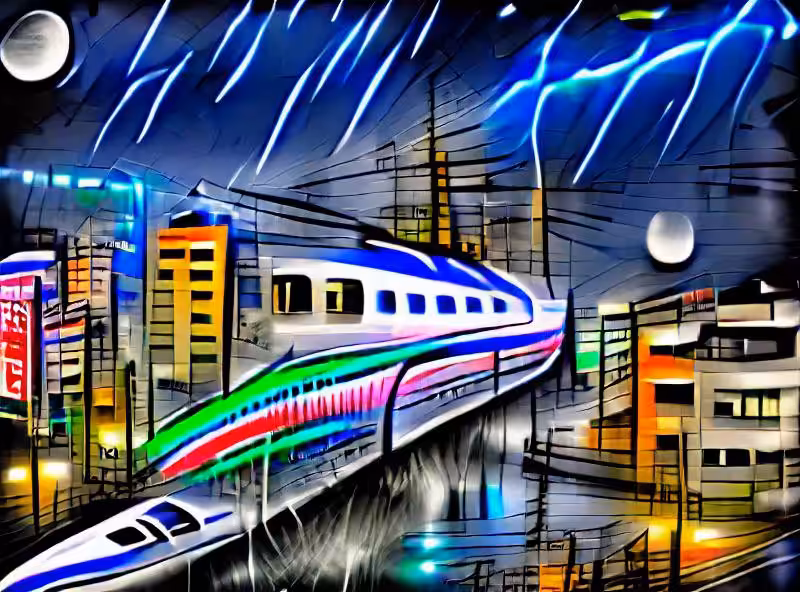 tokyo moonlight raining neon lights shinkansen