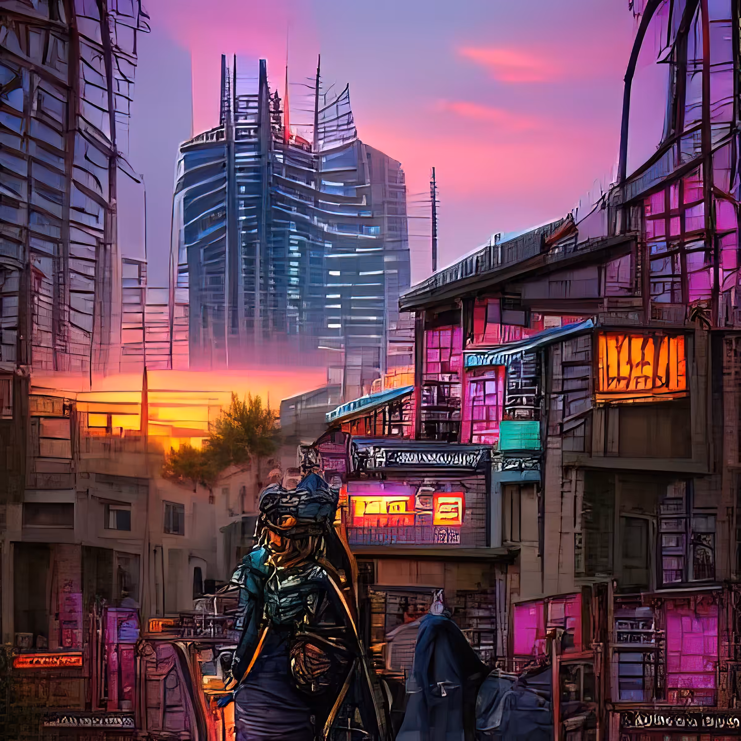 streets of cyberpunk city at sunset s92AVKC0yYyiNwOlGMVG
