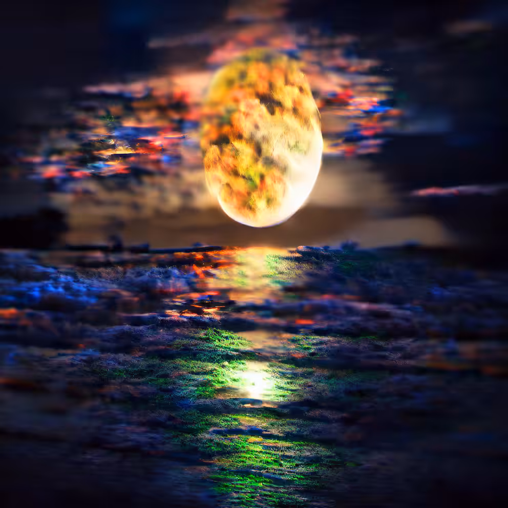 Full Moon Over A Colorful Ocean