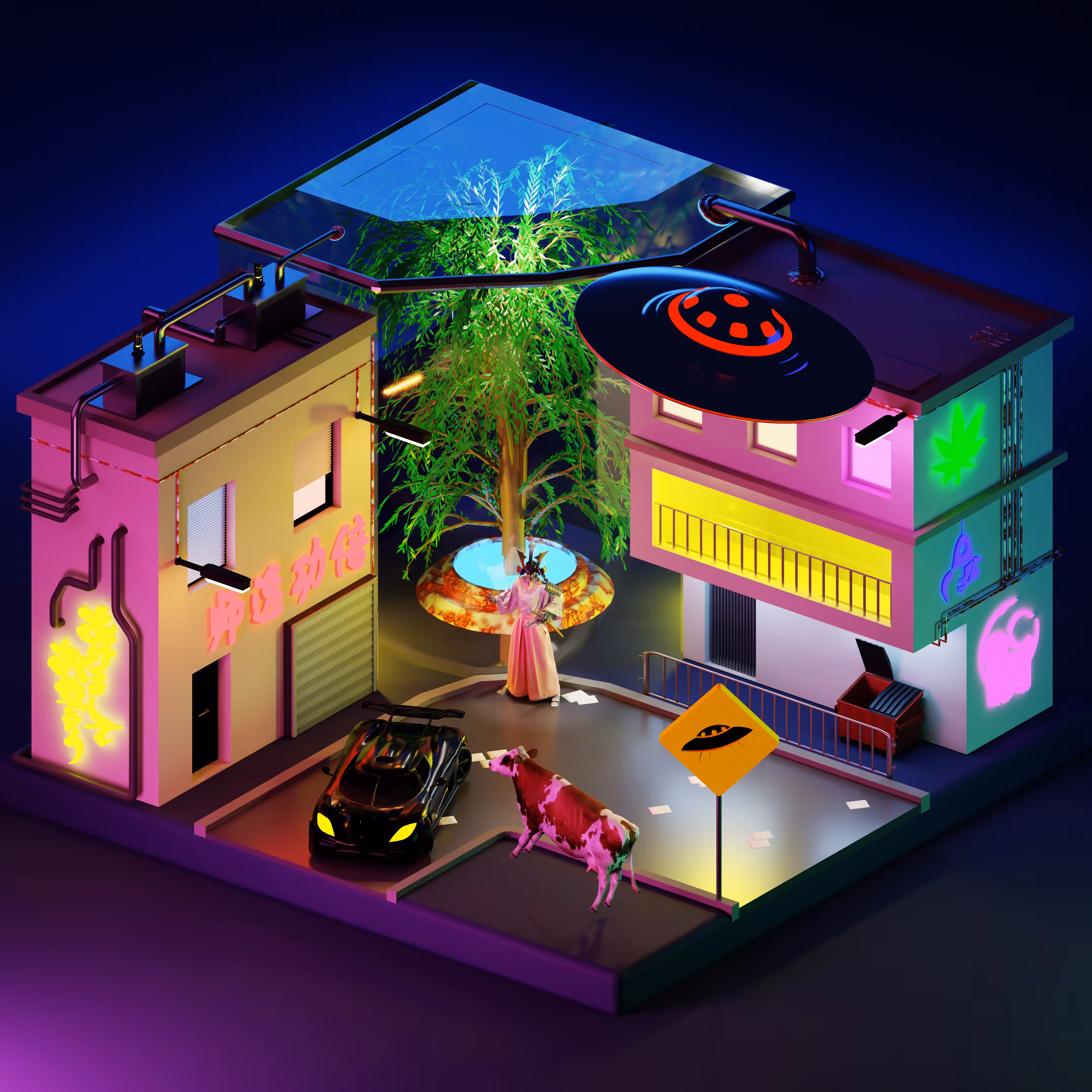 low poly cyber ufo