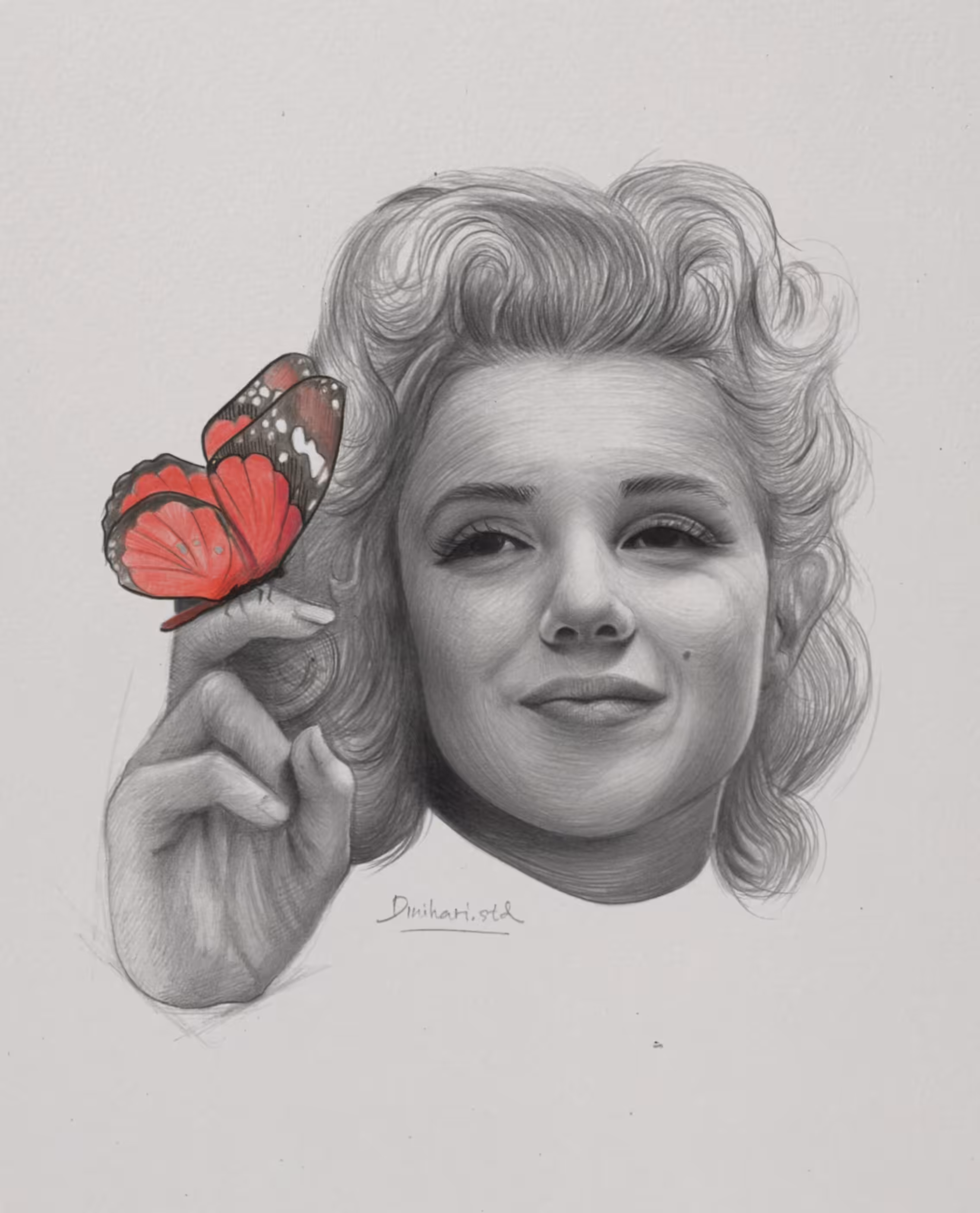 MARILYN MONROE X RED BUTTERFLY (pencil drawing)