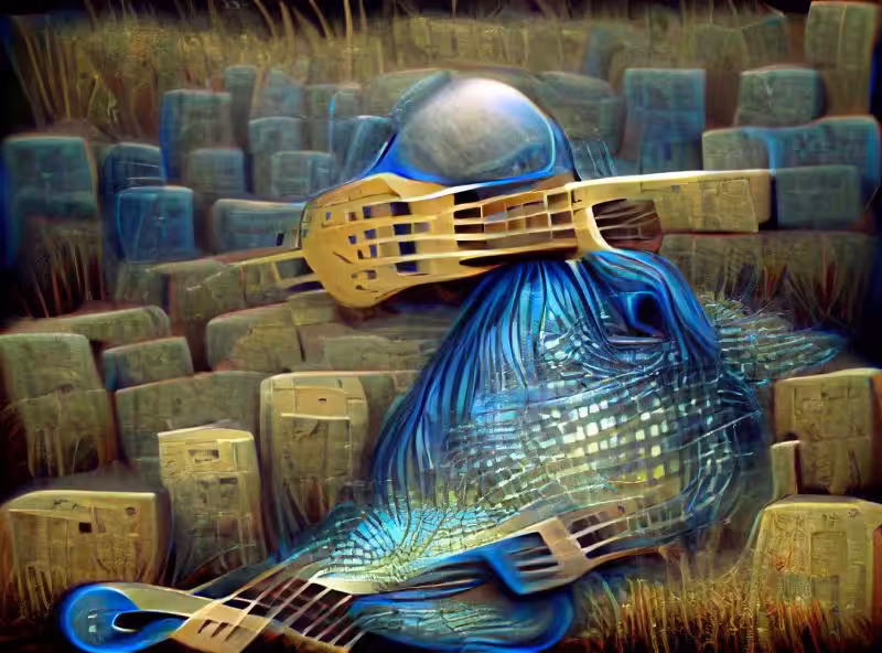 blue bass guitar in the style of zlidlas beksinski