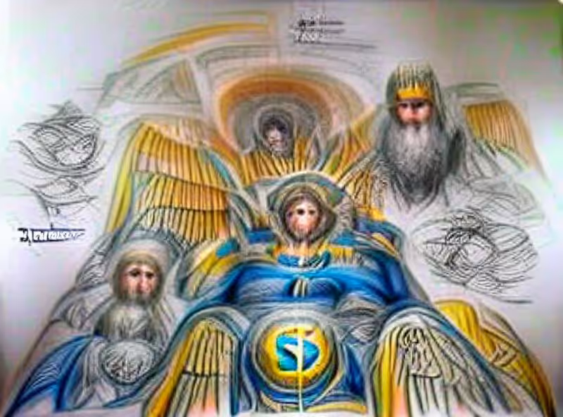 Seraphim surround the divine throne of god in heaven