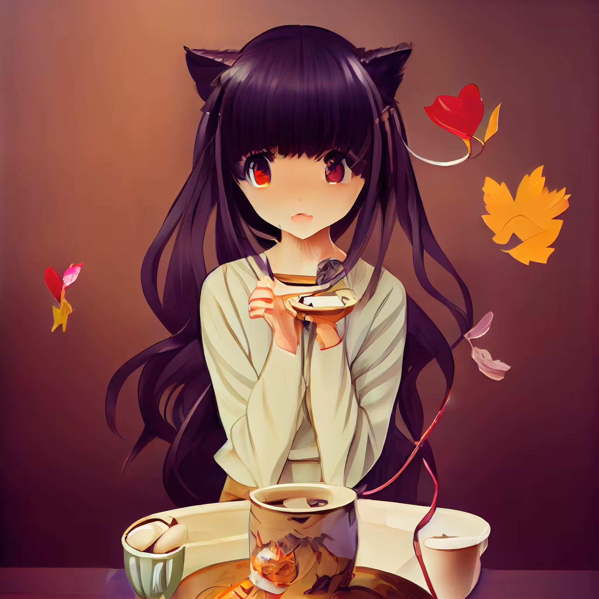 Catgirl tea drinking
