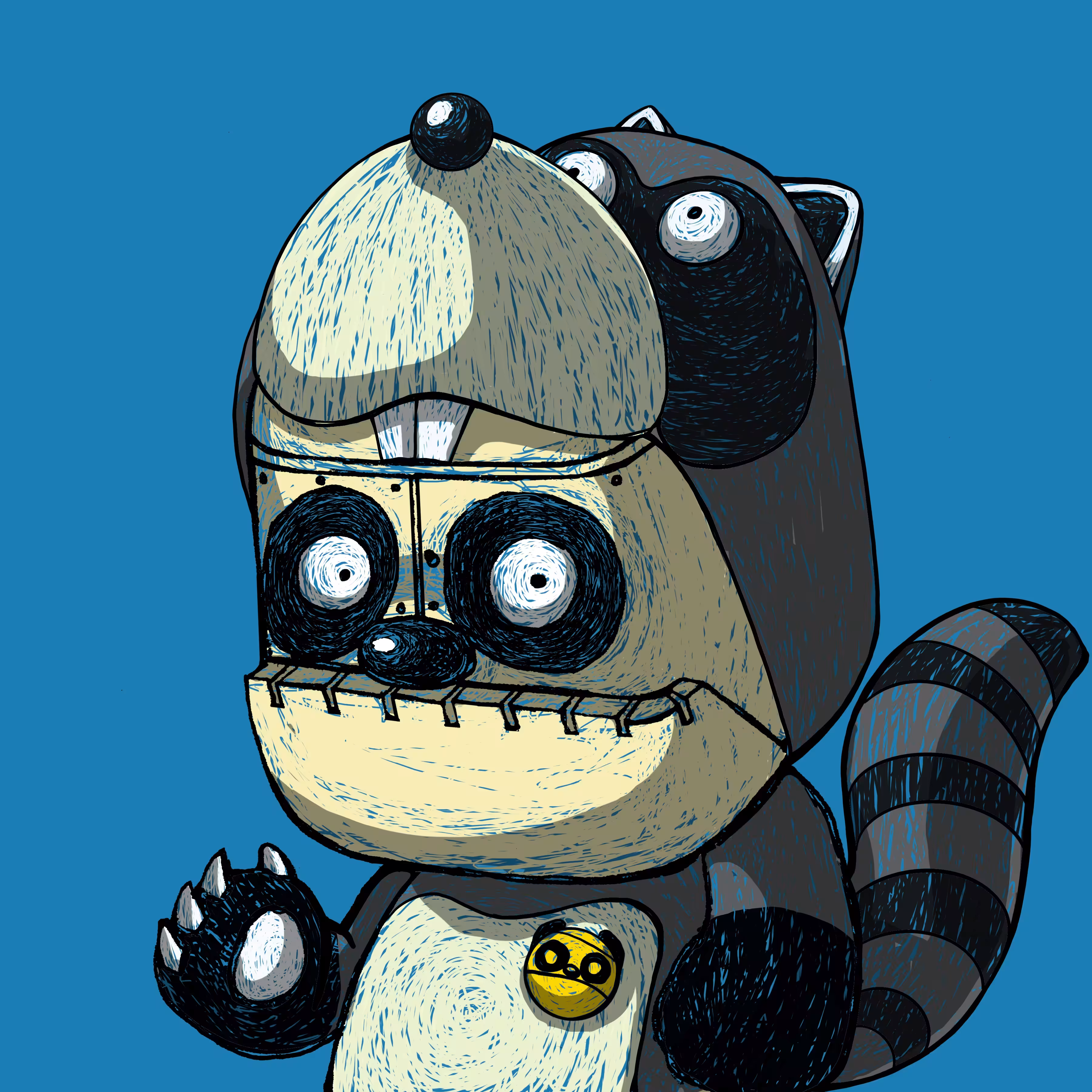 Papadou in a raccoon costume