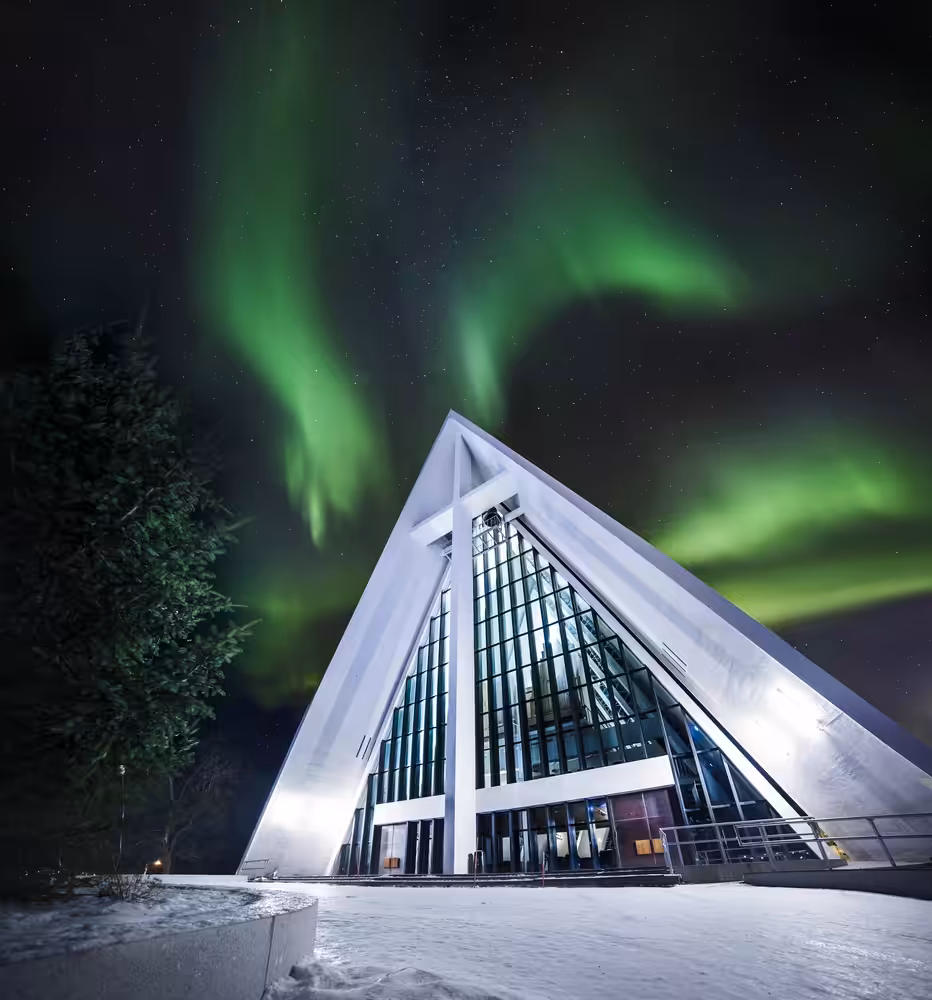 Aurora borealis over The Arctic Cathedral