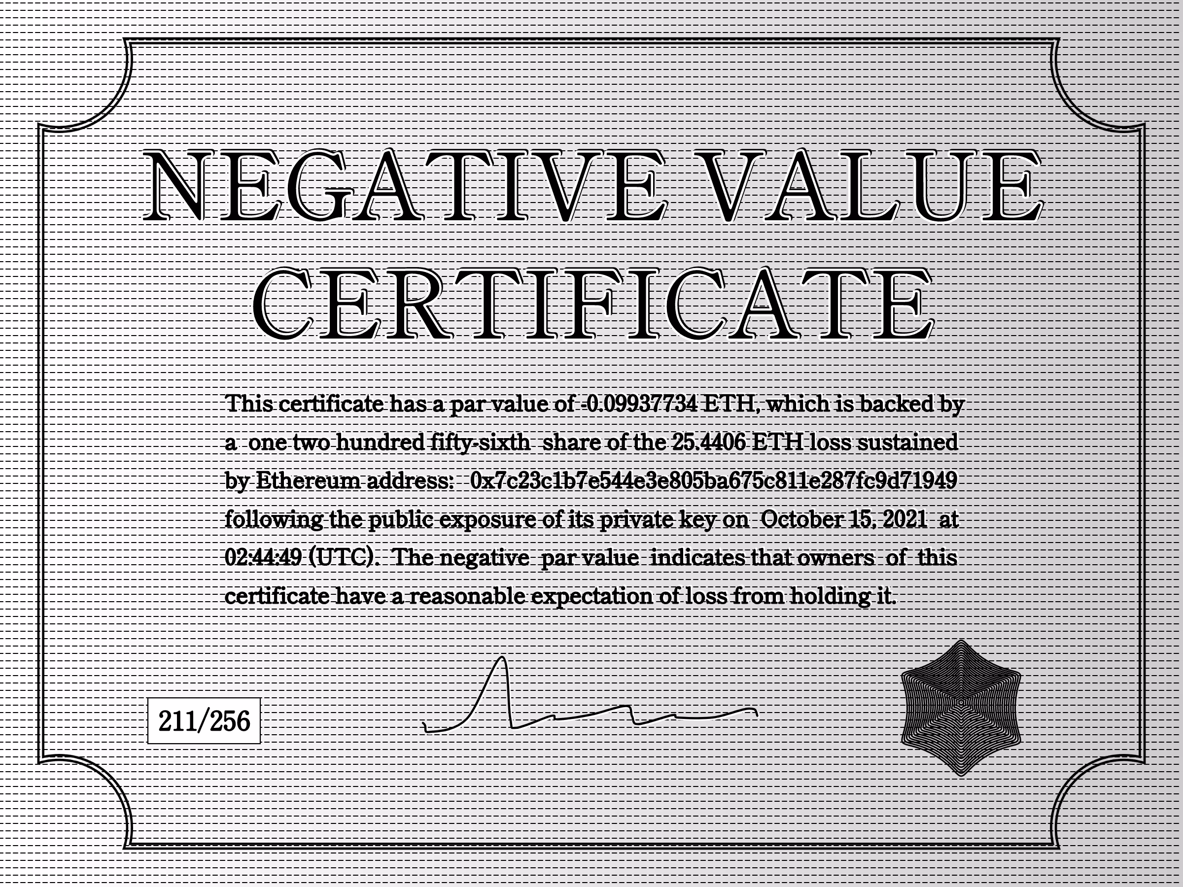 Negative Value Certificate #211 of 256