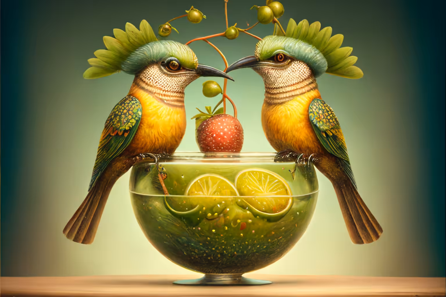Tropical Birds Enjoying Tropical Drink 2