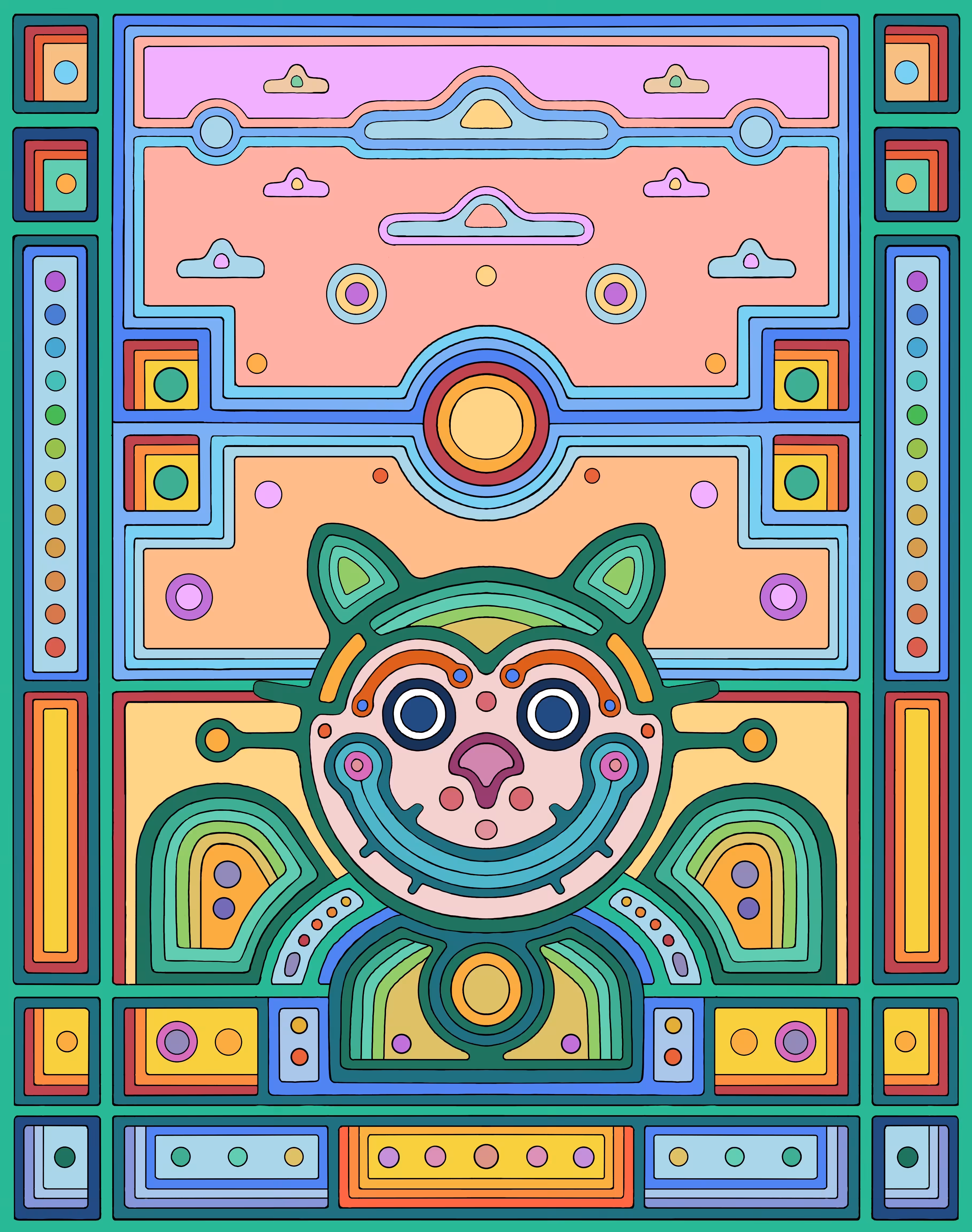 Green Flying Smiley Cat