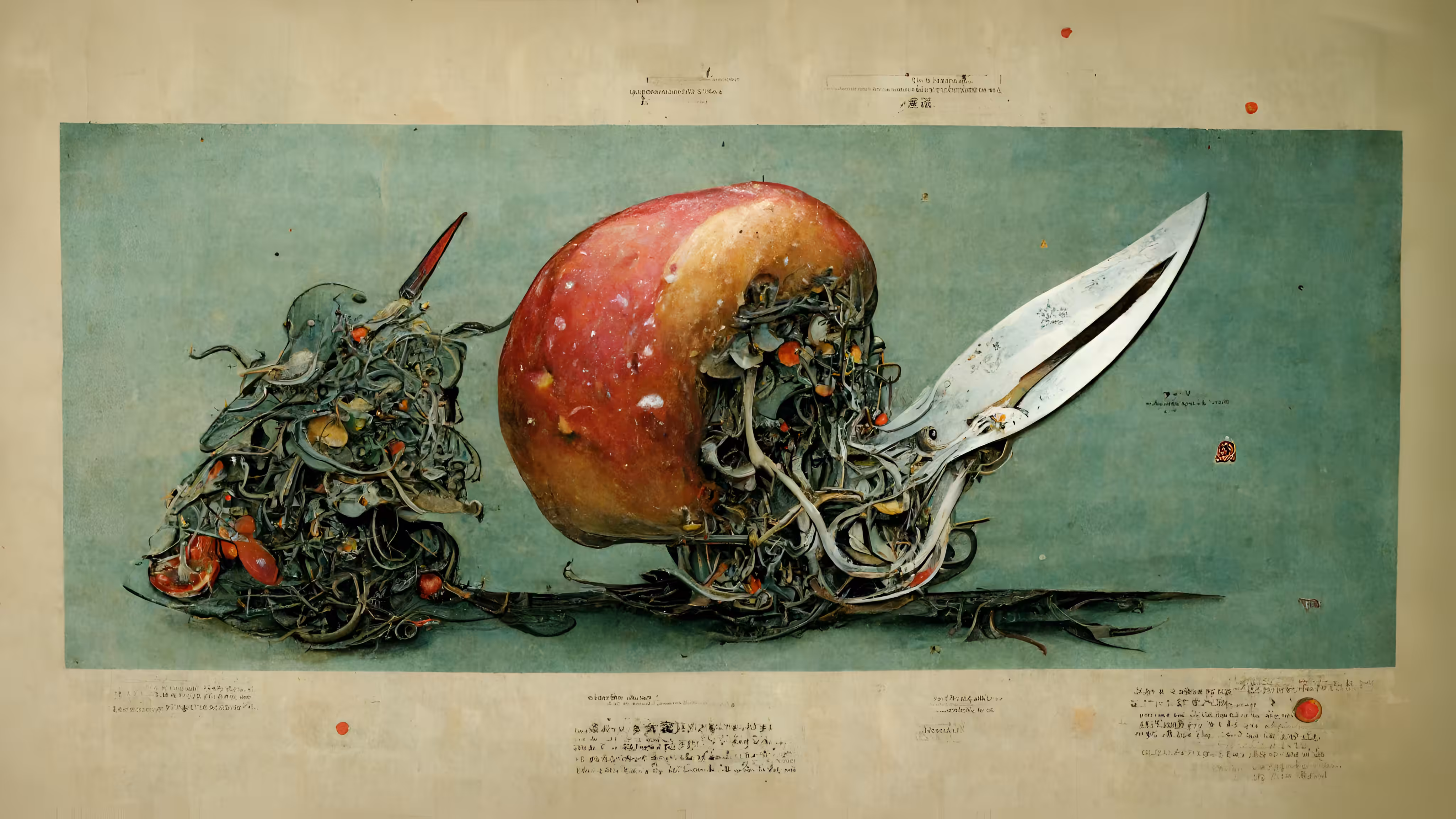 Still Life (An apple growing a knife to cut itself)