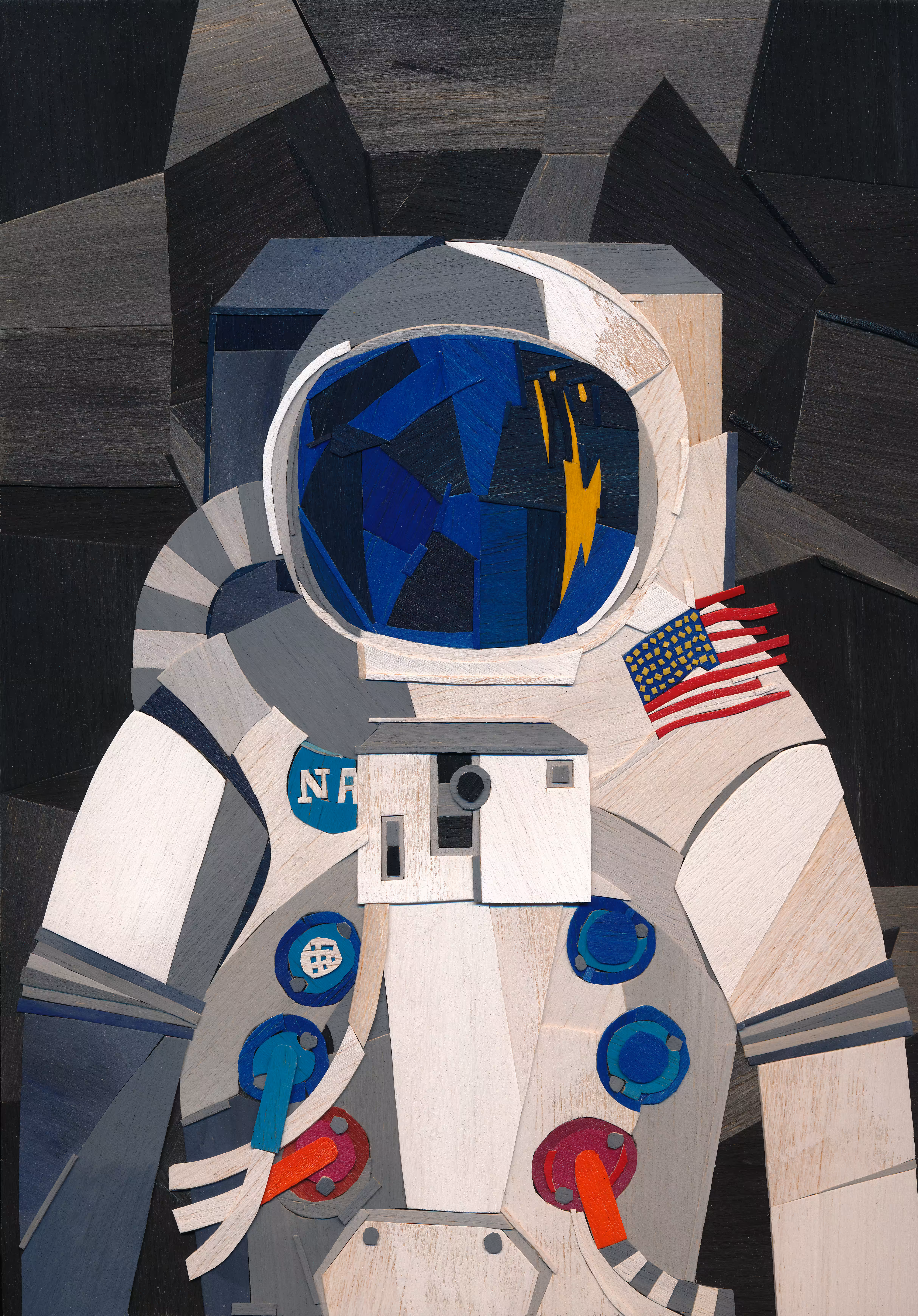 Astronaut-Wood Collage