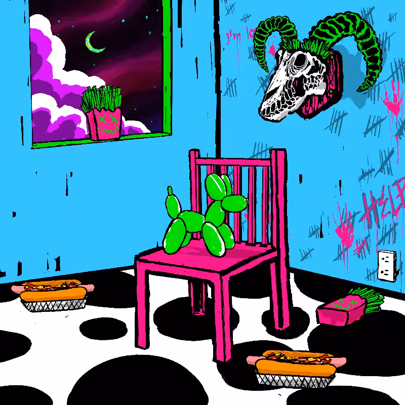 pink chair in the blue room #114