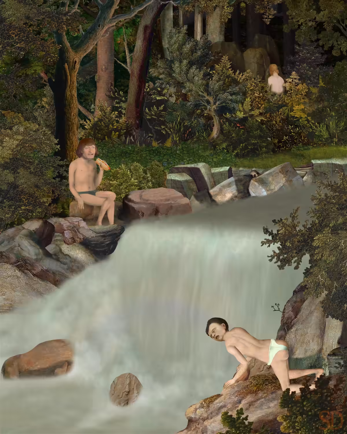 Feeding at Hot Dog Falls