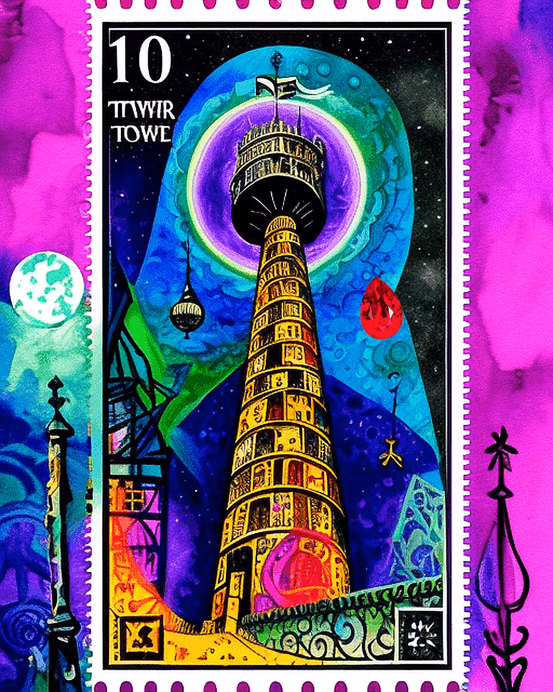 psychedelic tarot postage stamps: the tower