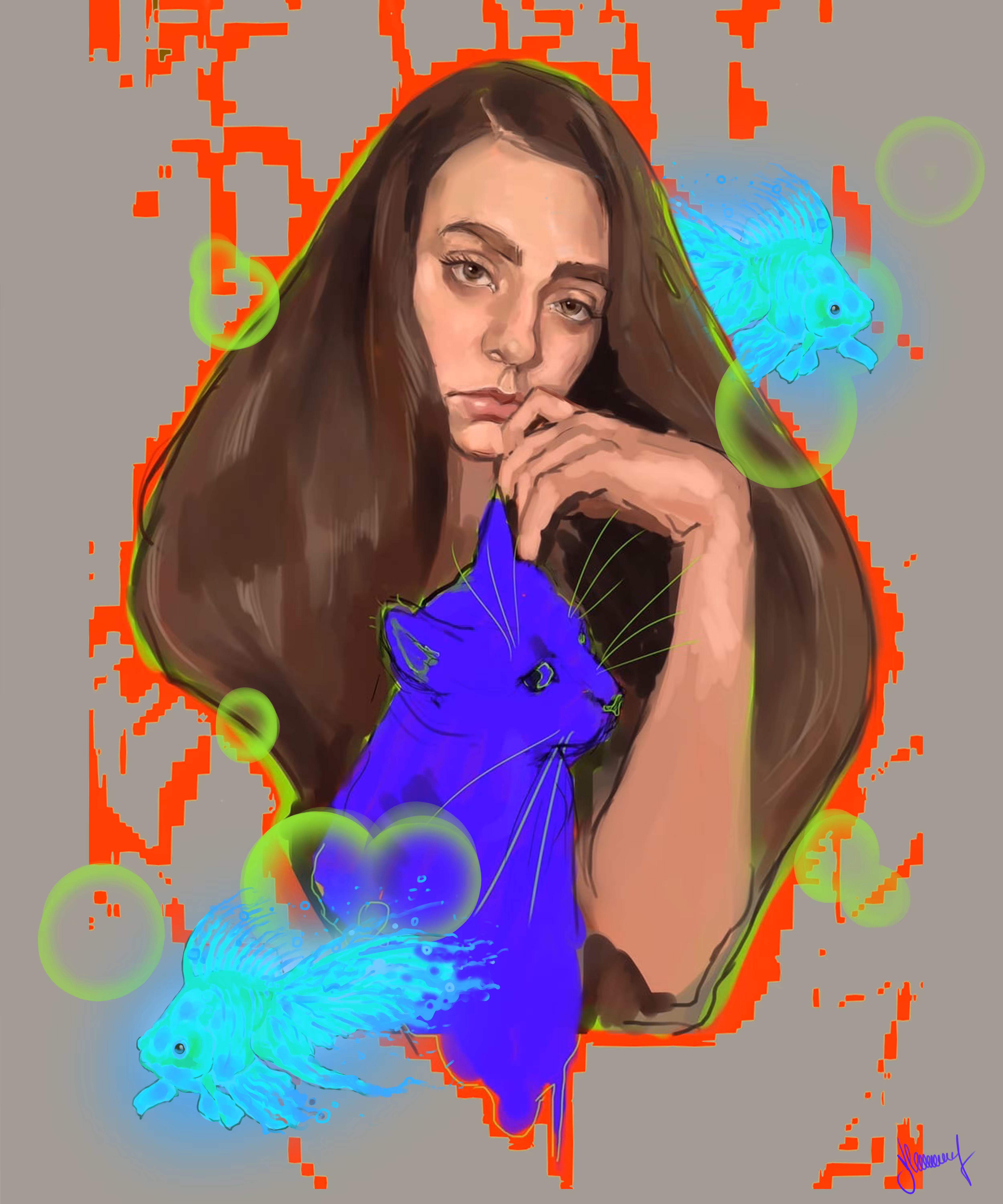 portrait of a mermaid with a cat