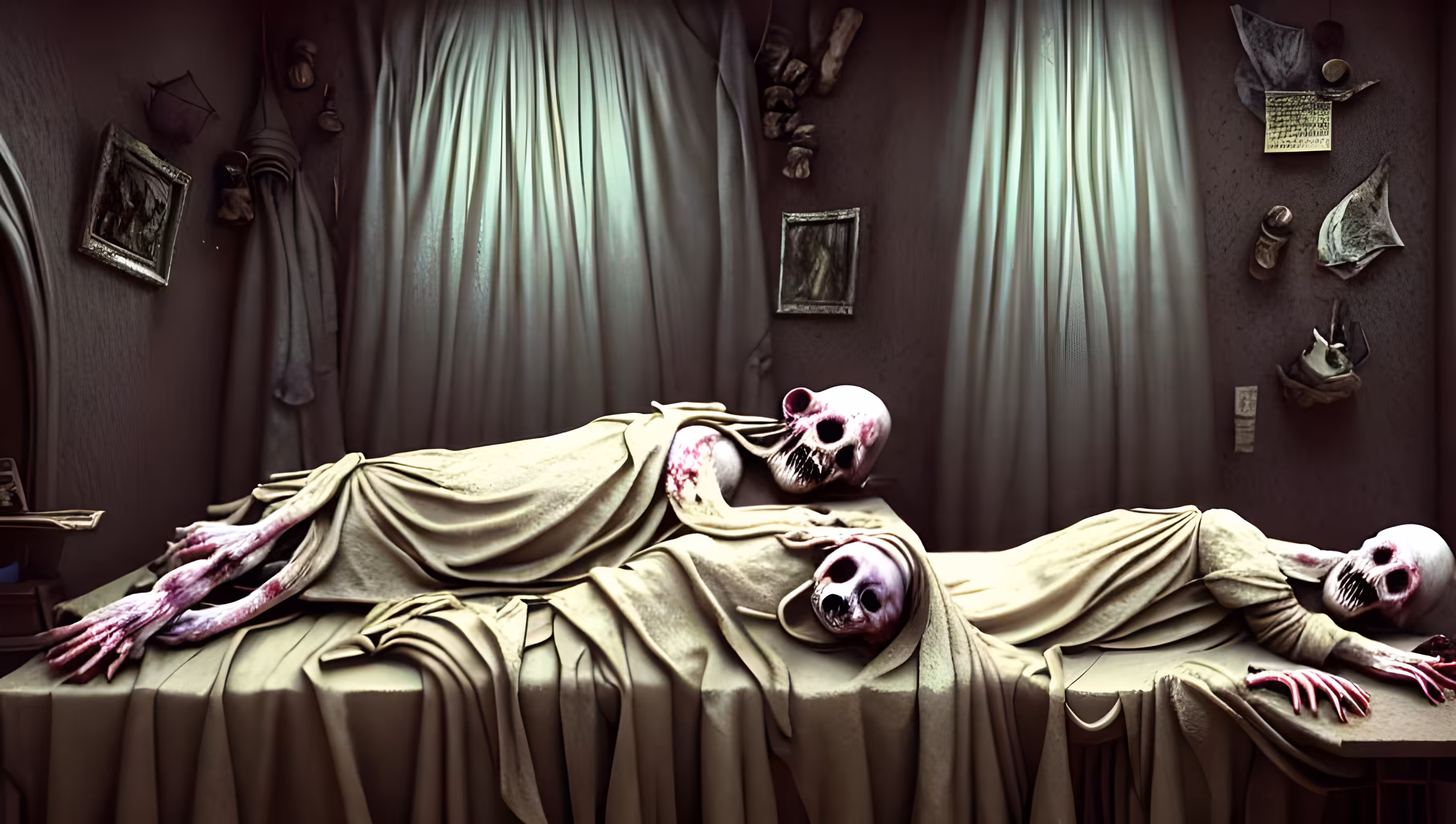 Three little corpses, already dead in bed