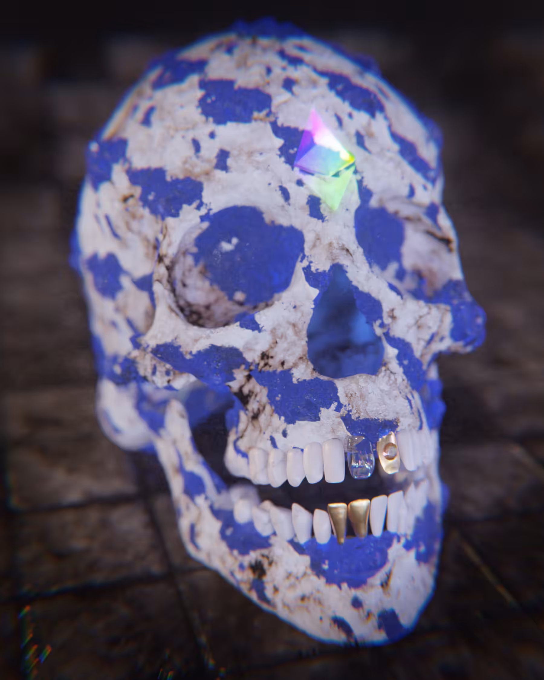 White Marble/ Blue Crystal Skull