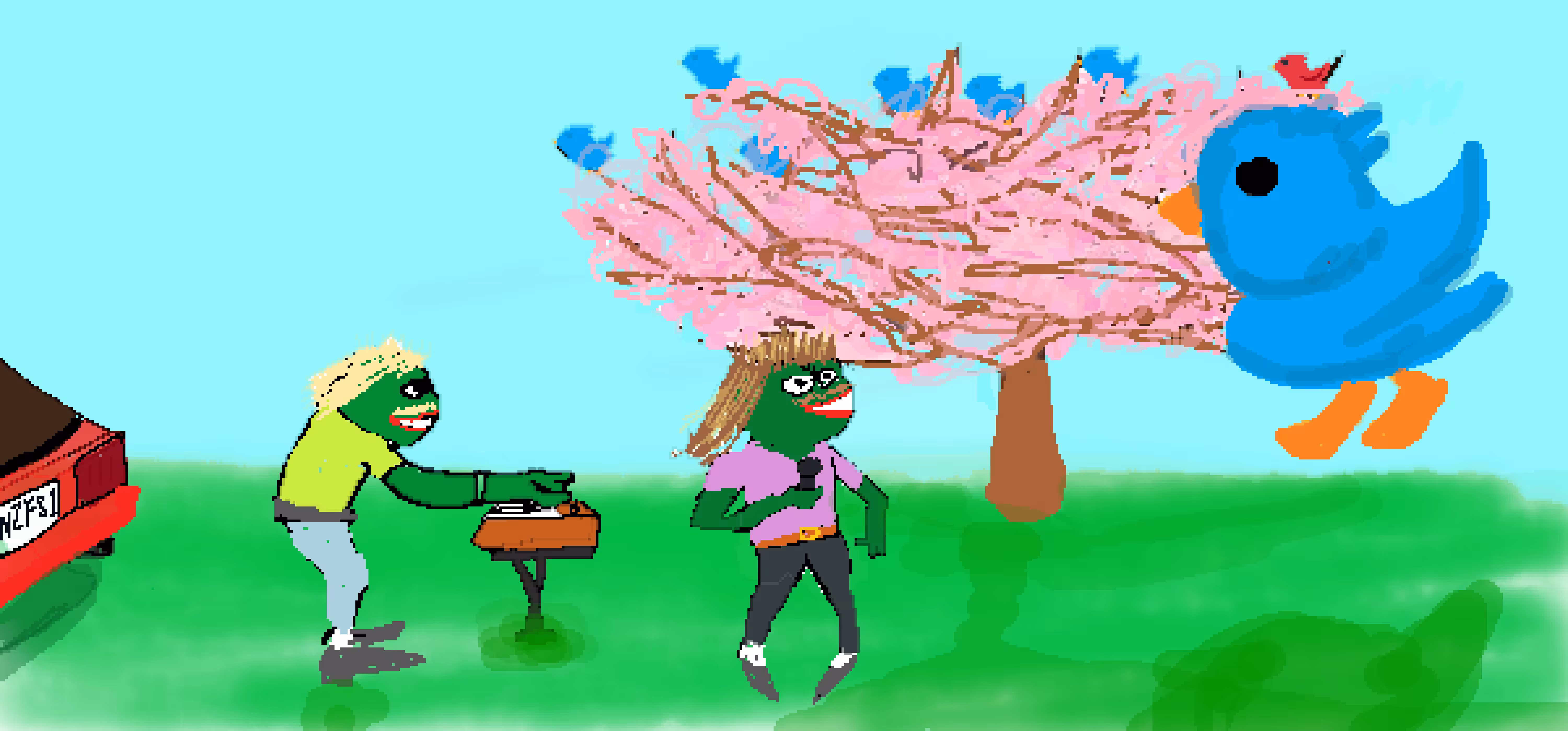 Birds, Sakura trees and the eighties.