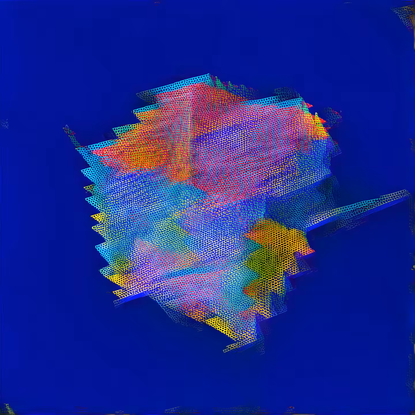 Mesh Painting Multicoloured Cube with Blue Background 