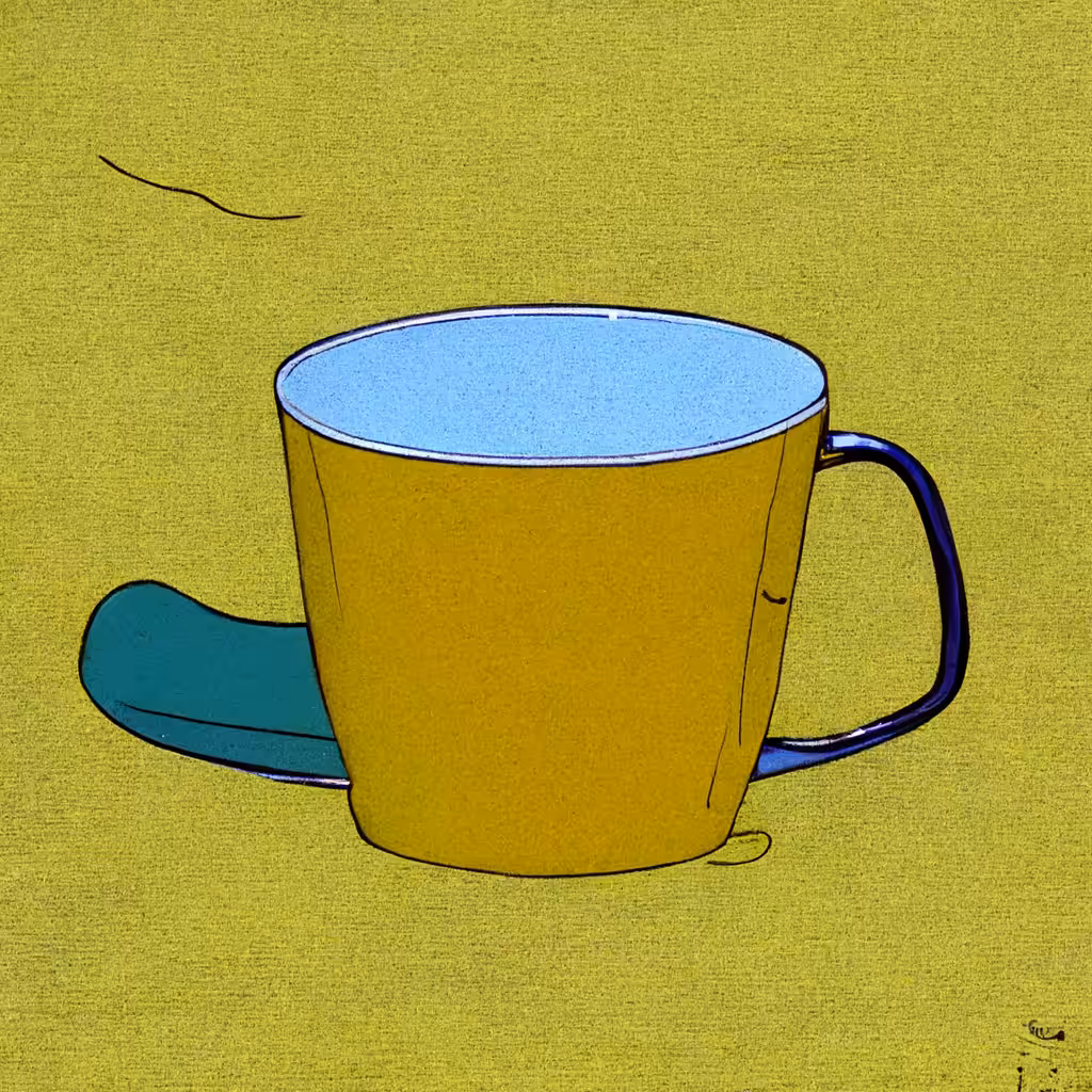 yellow mug with a blue handle