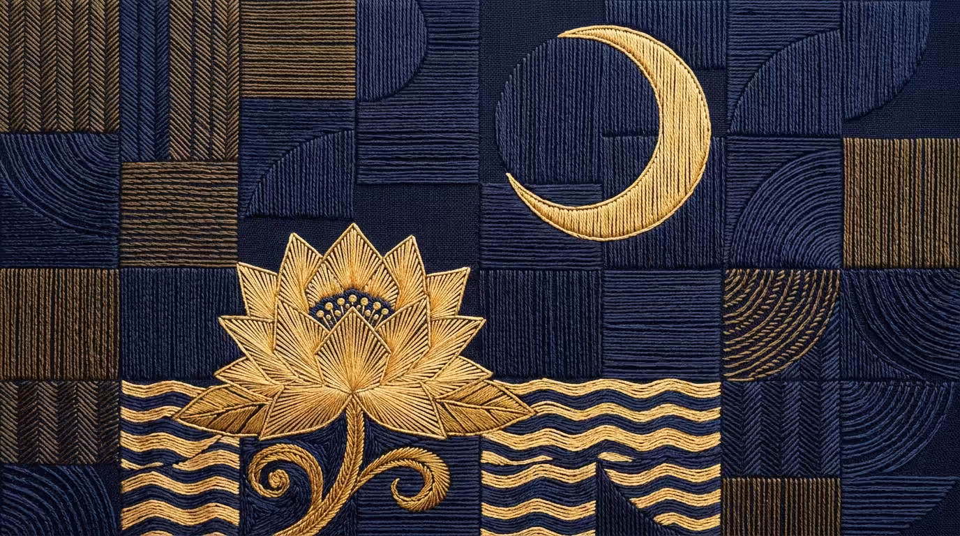 crescent moon and a lotus flower,