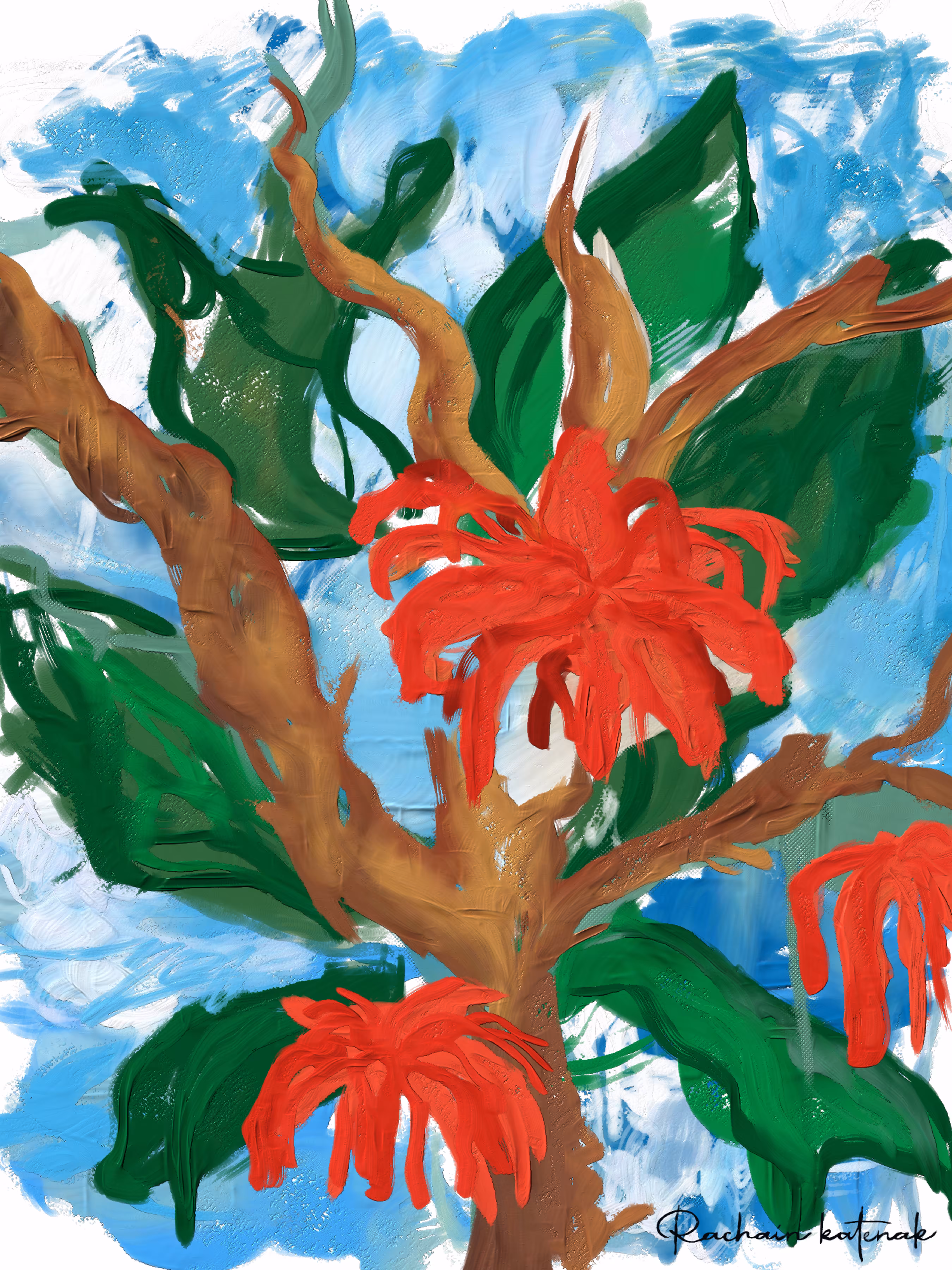 Red Amidst Leafy Veils