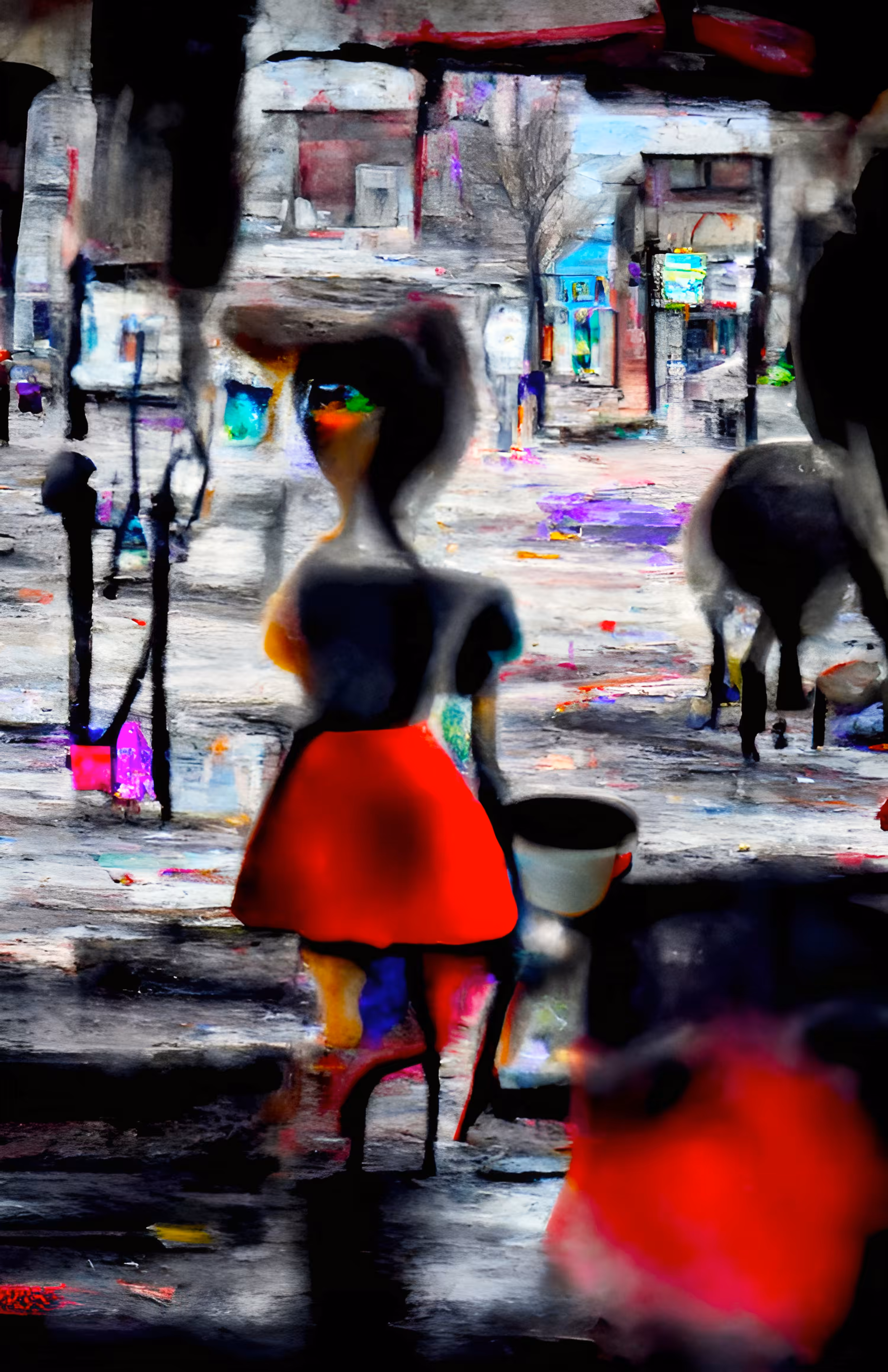 Girl in Red Skirt by the Square