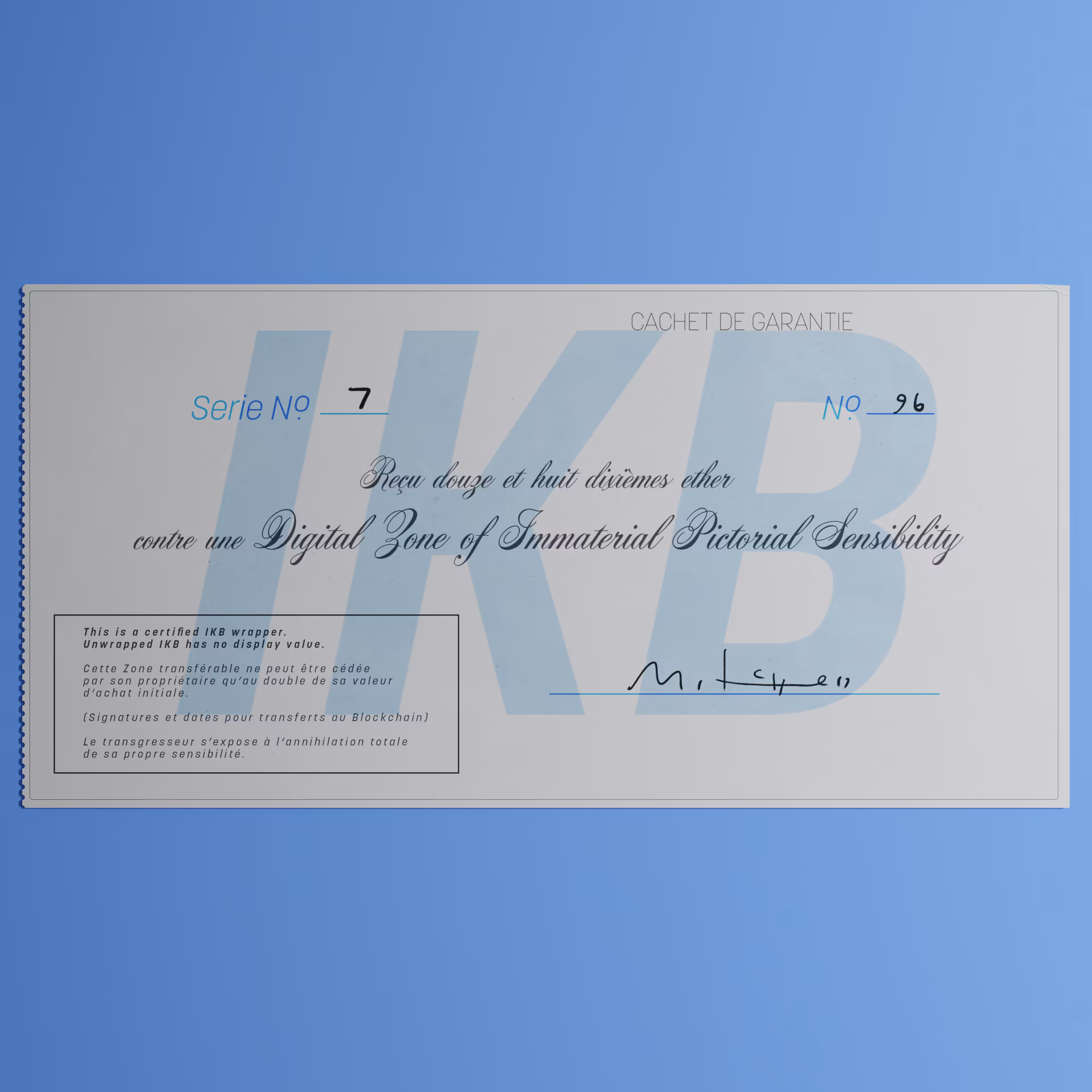 Digital Zone of Immaterial Pictorial Sensibility, Series 7, Edition 96. (Wrapped)