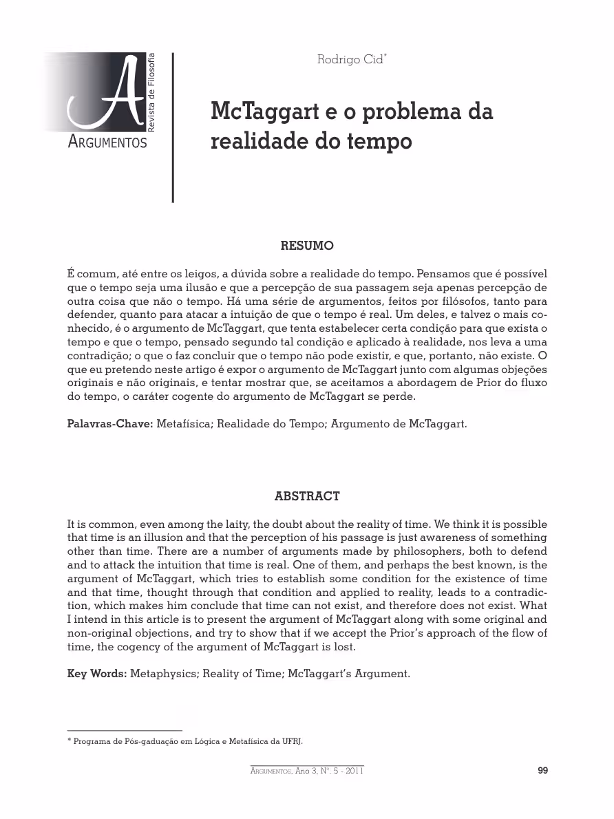RODRIGOCID: Artigo - Argumentos - McTaggart e o problema da realidade do tempo