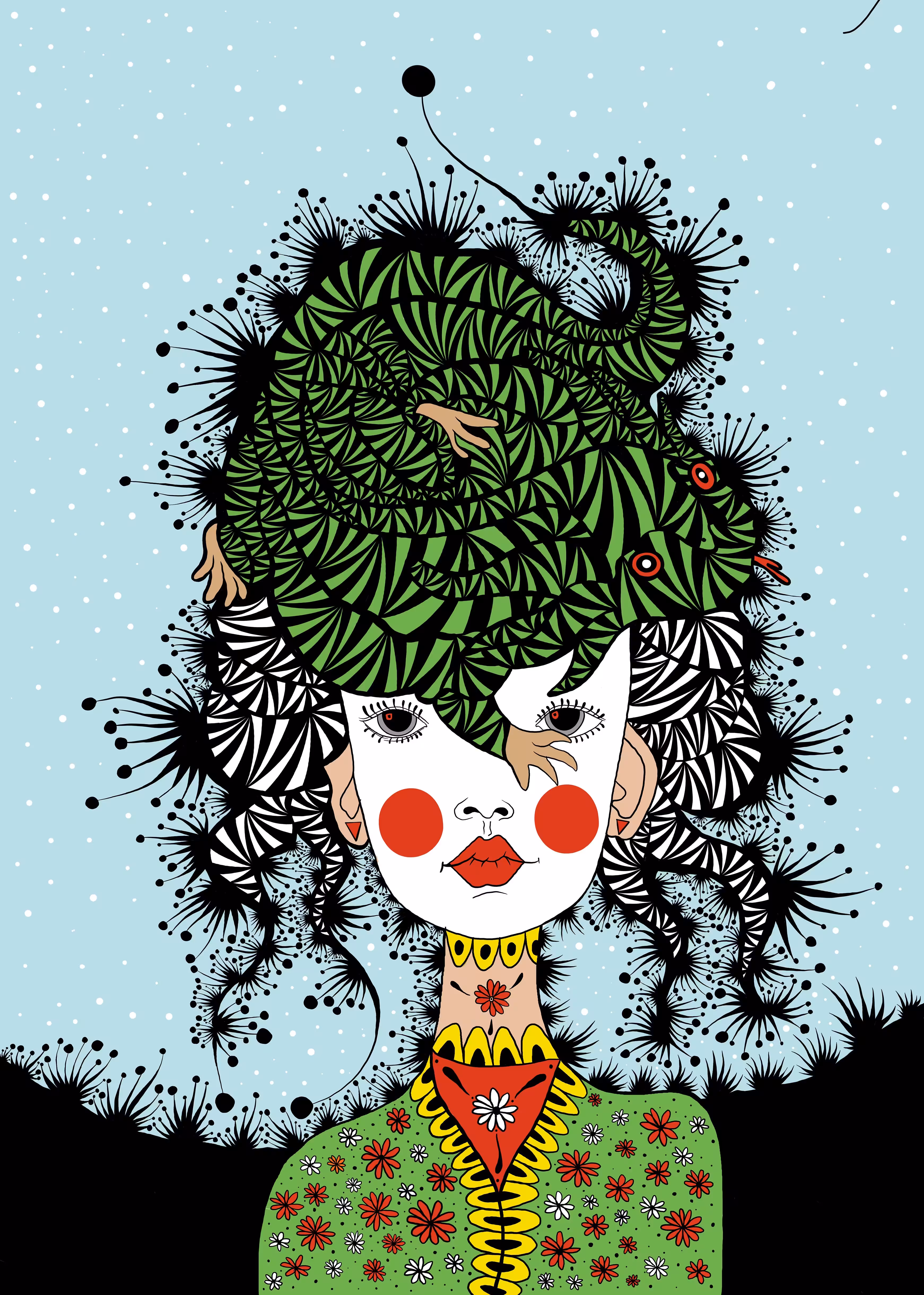 Sad Clown Girl with a BANANA LIZARD