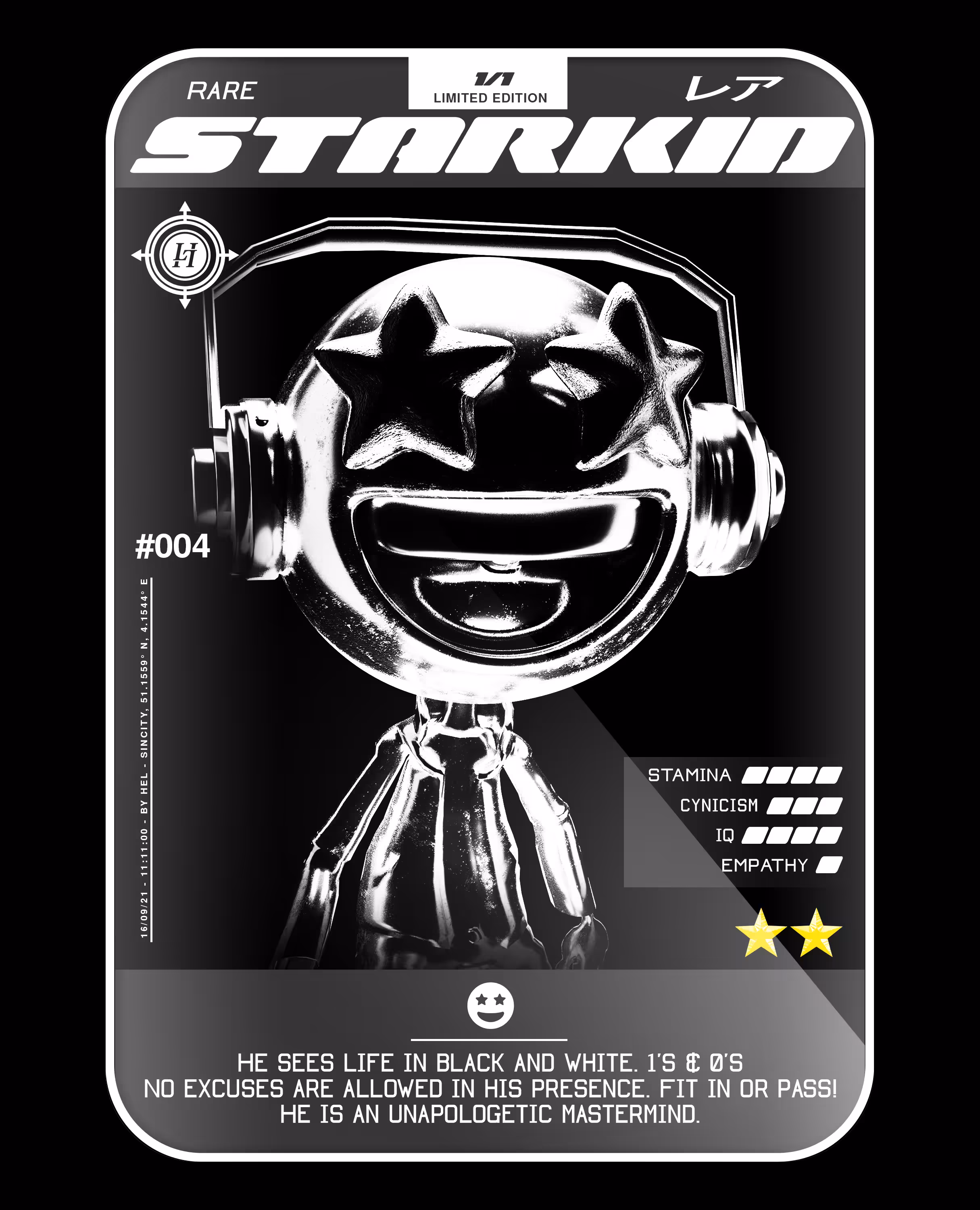 #004 - B/W RARE STARKID - COLLECTORS CARD