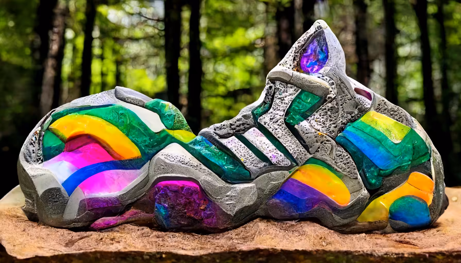 Deconstructed Crazy 8 Made of Weathered Stone and Gems