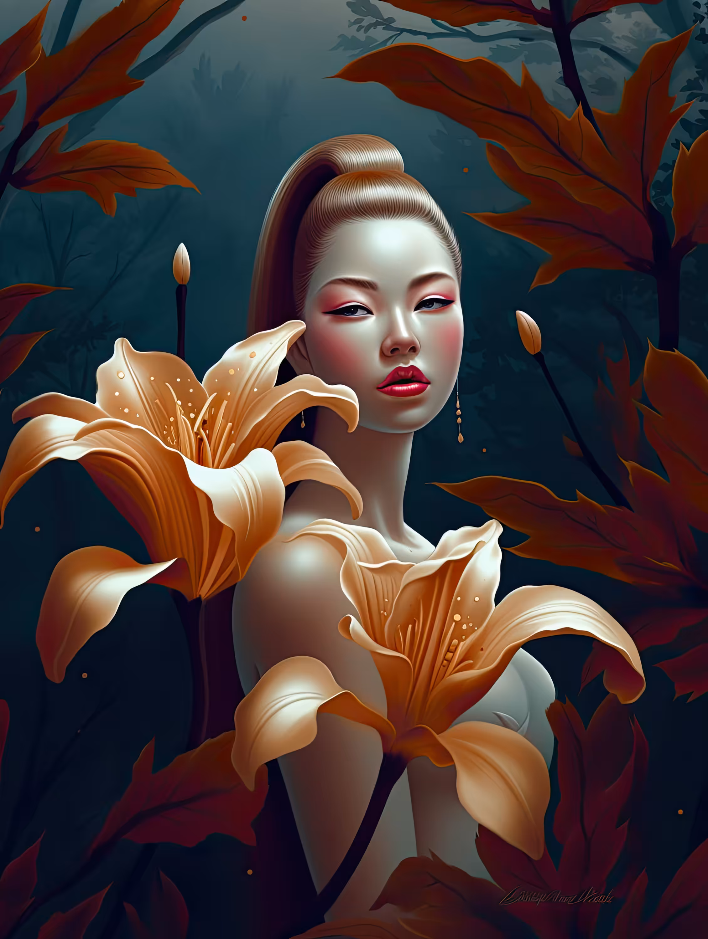 Girl behind flowers III