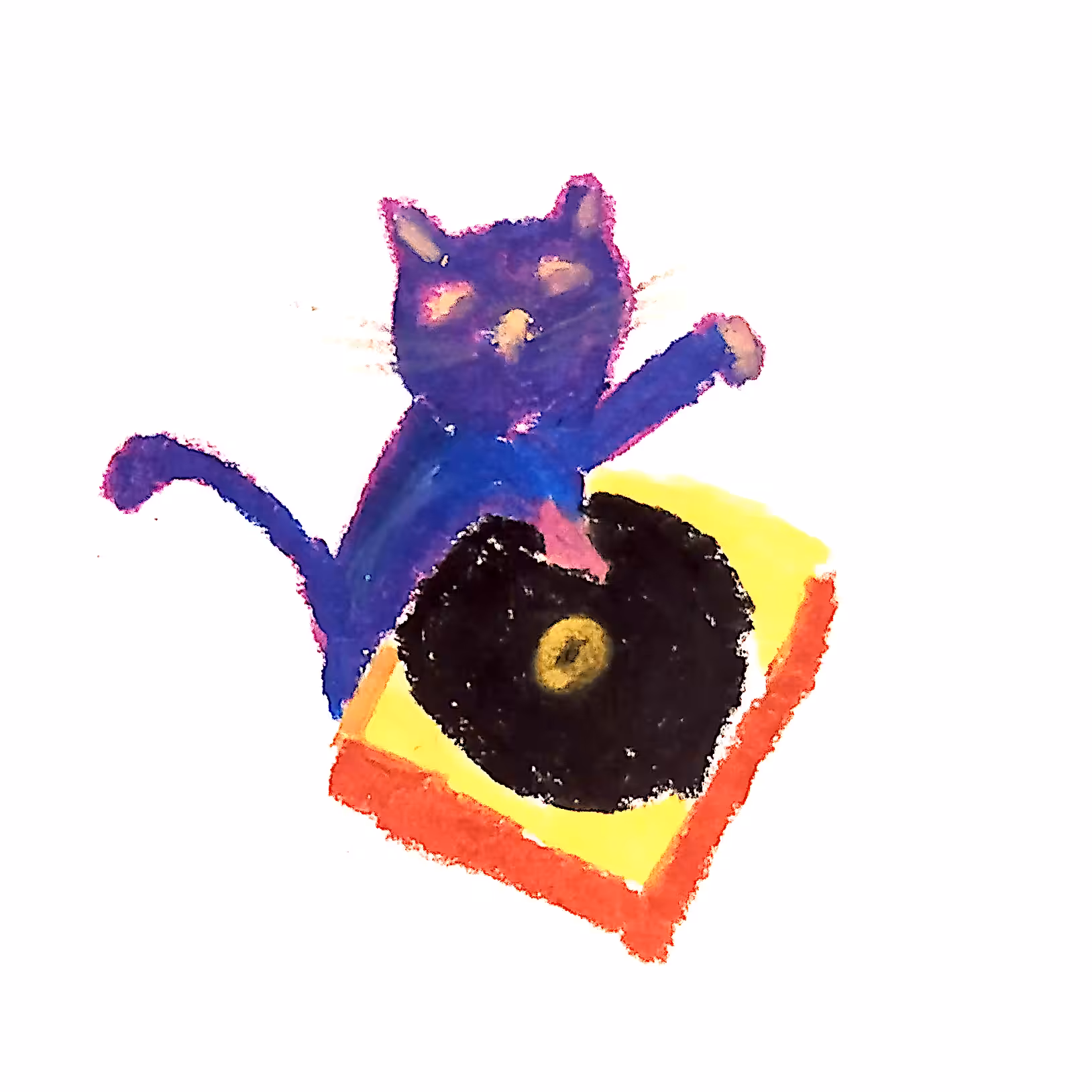 un gato escuchando discos