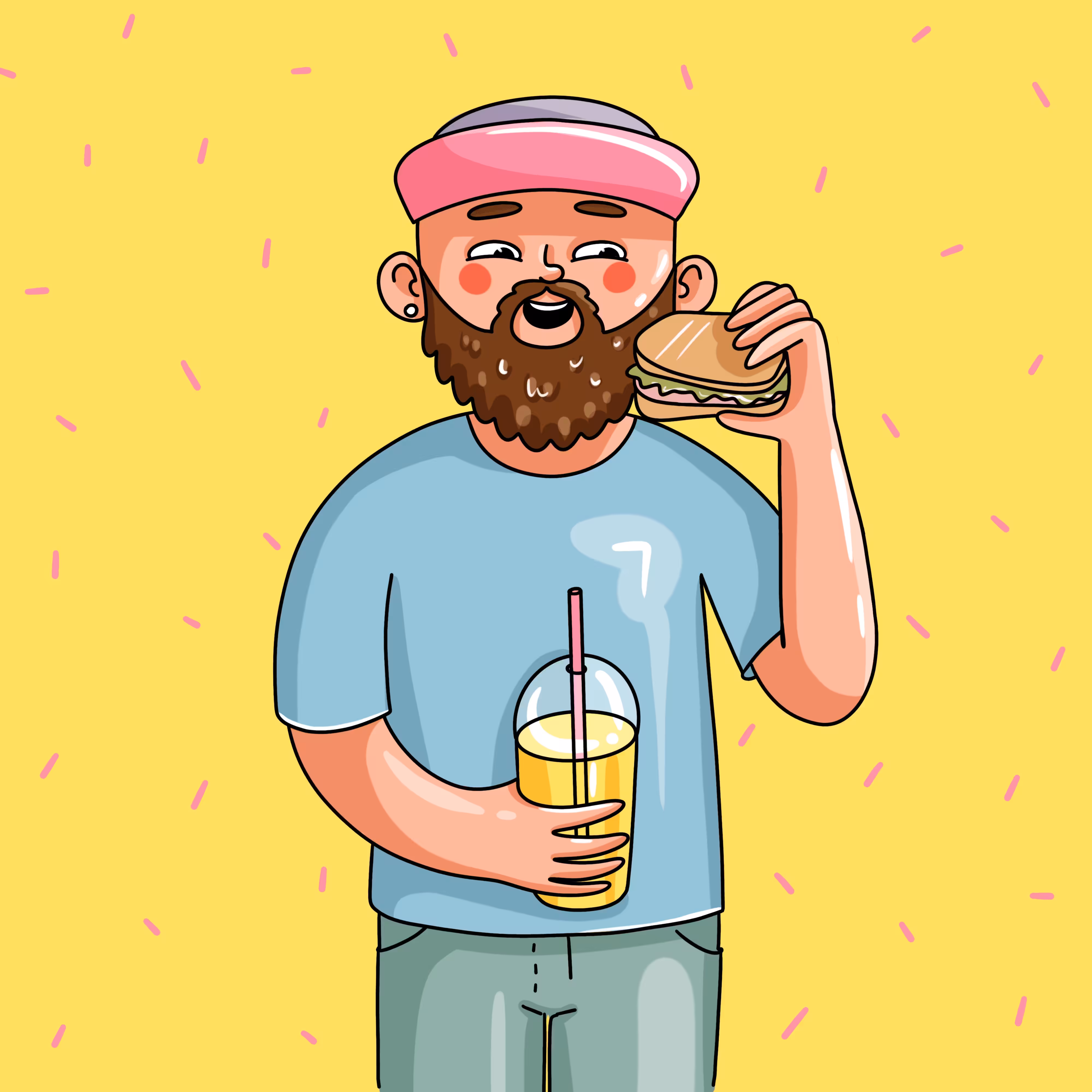 Bearded man with fast food
