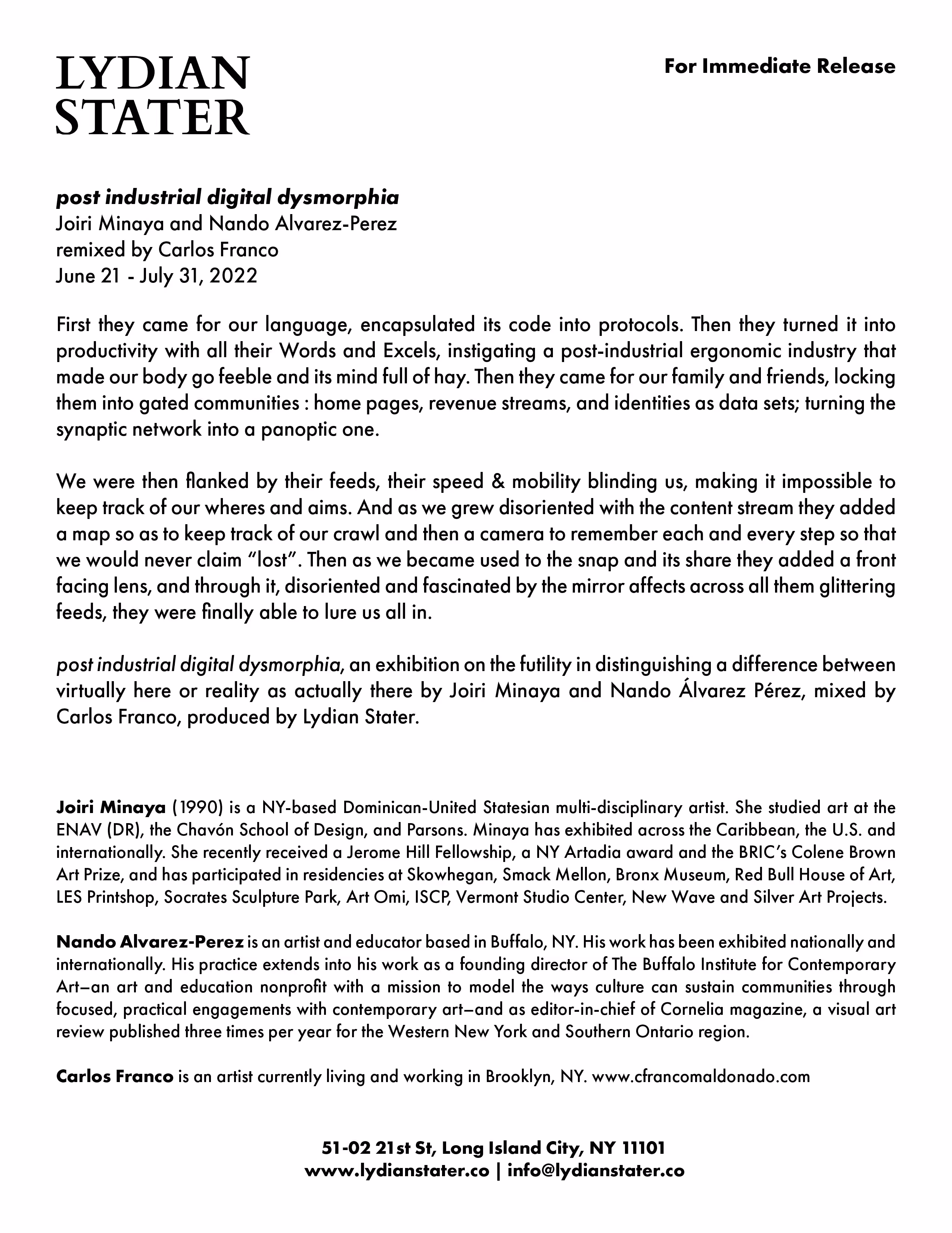 post industrial digital dysmorphya (press release)