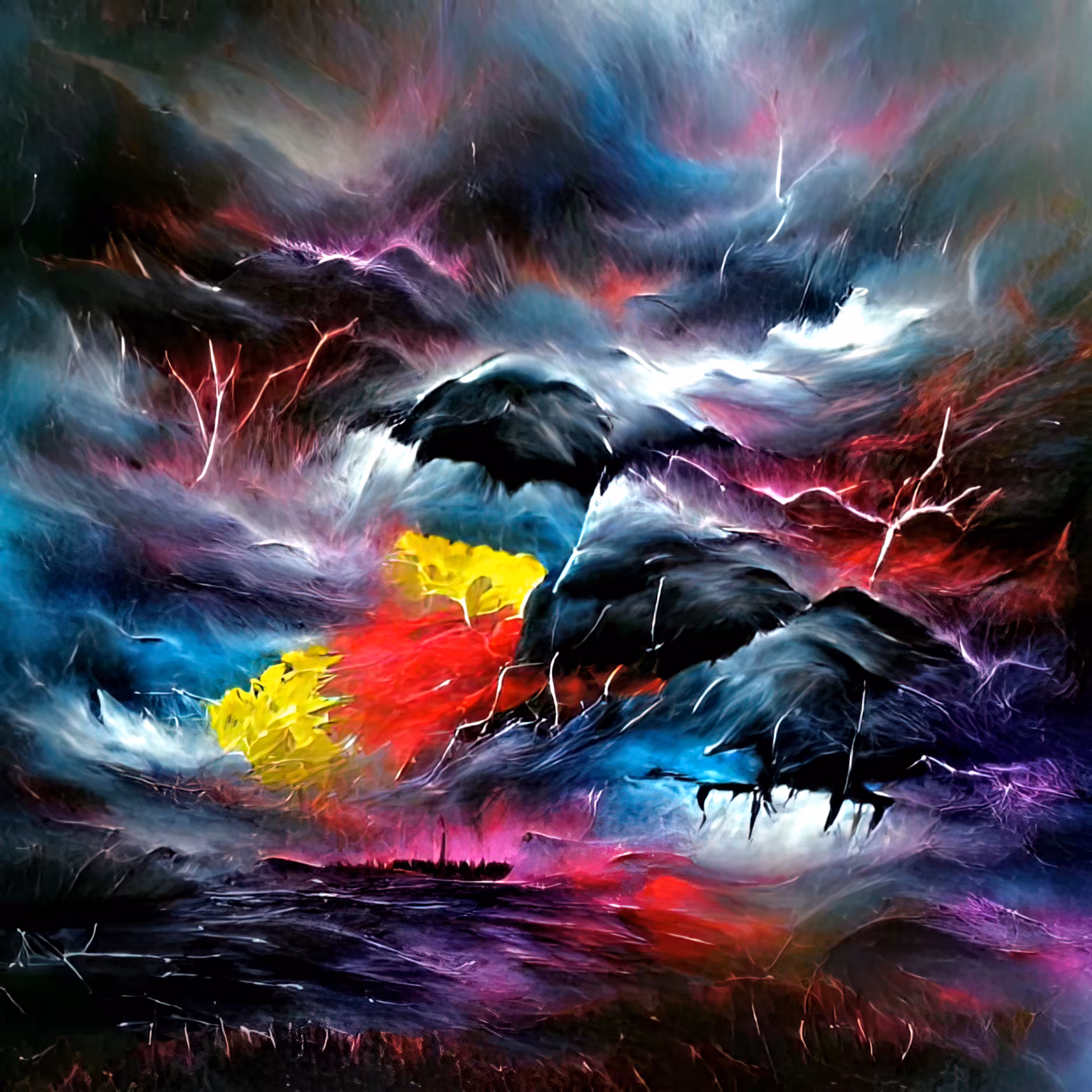 Colourful storm on the sea