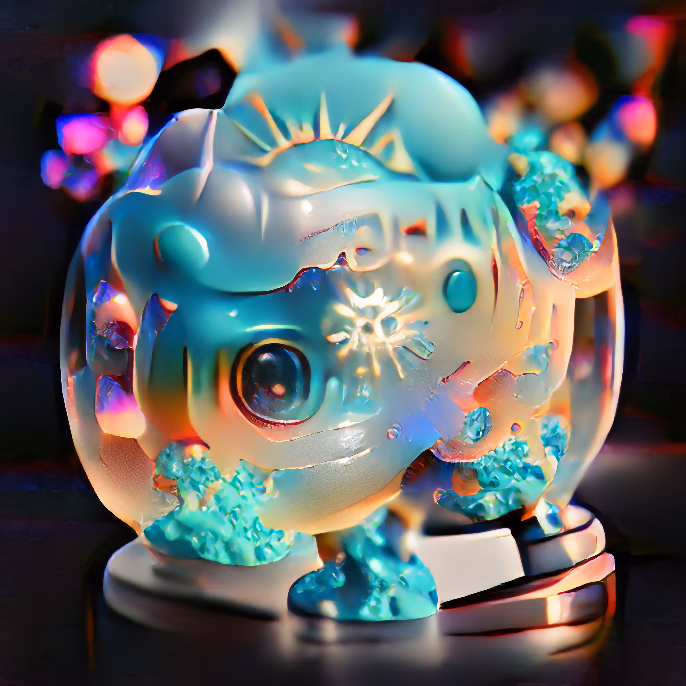 "Atomic Amoeba Snow Globe" - cyan