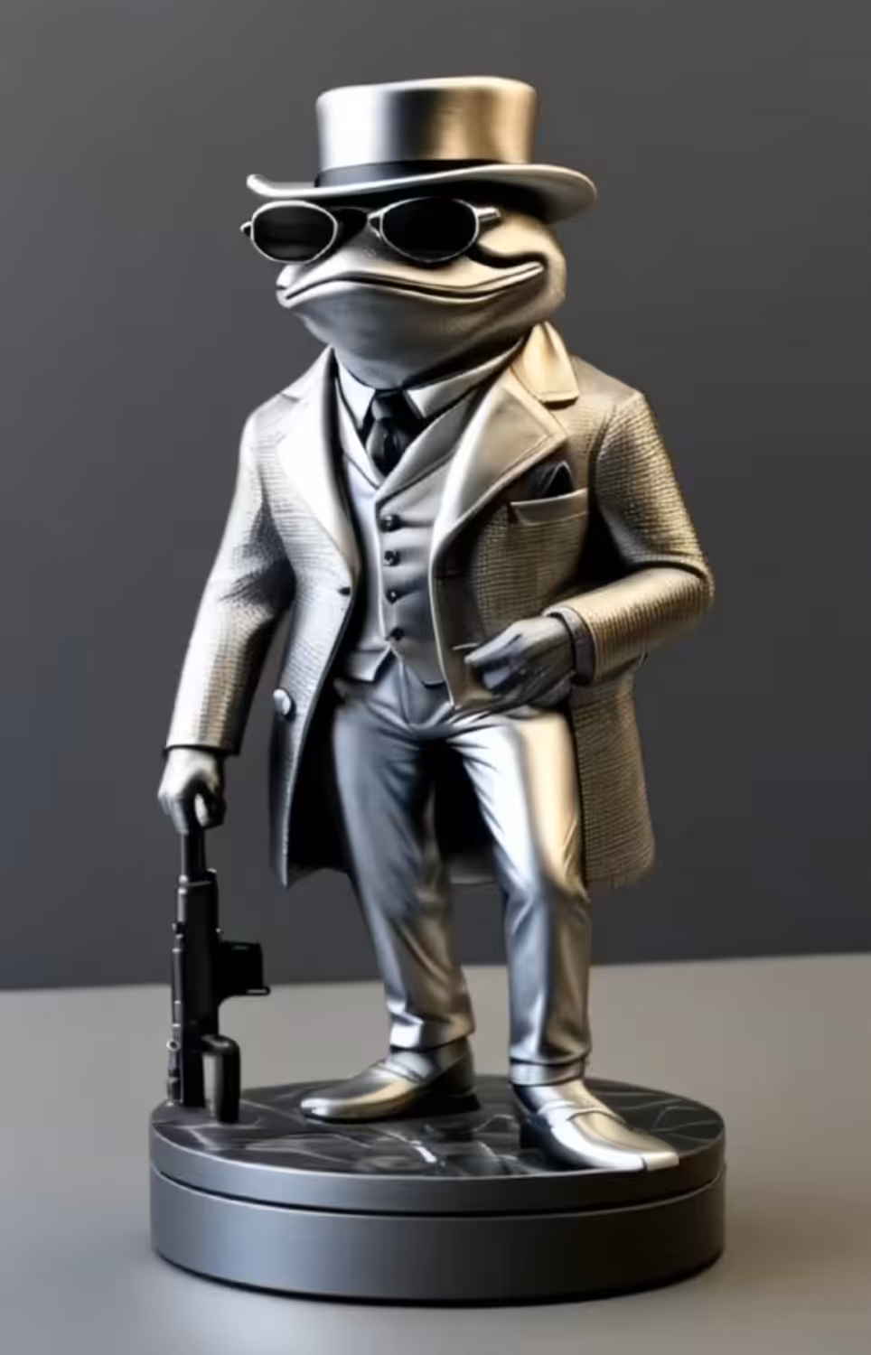 Pepe the Frog, the Boss - Silver Sculpture