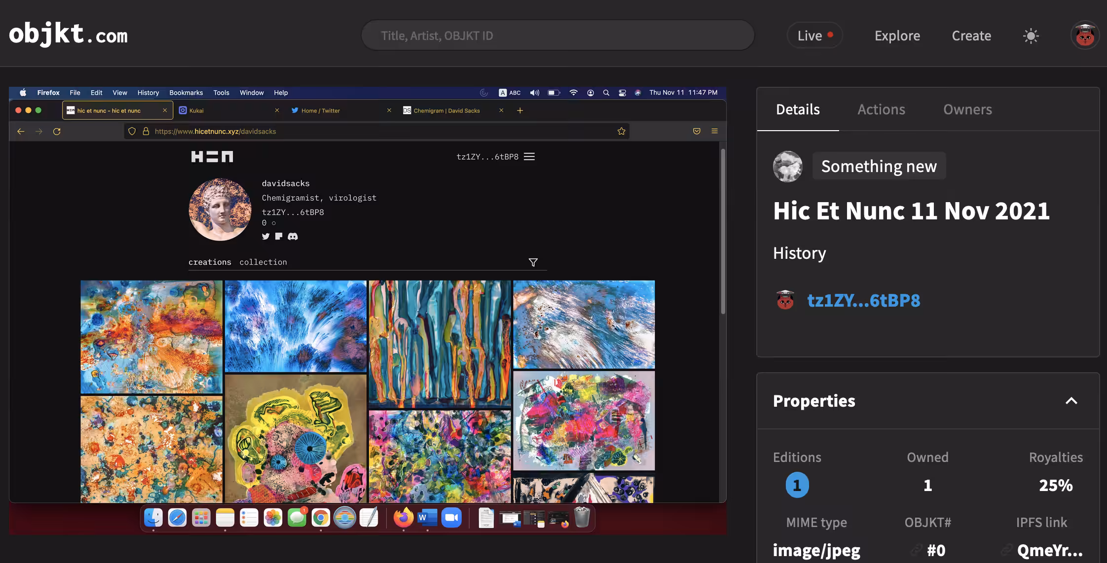 Screenshot of OBJKT on HEN