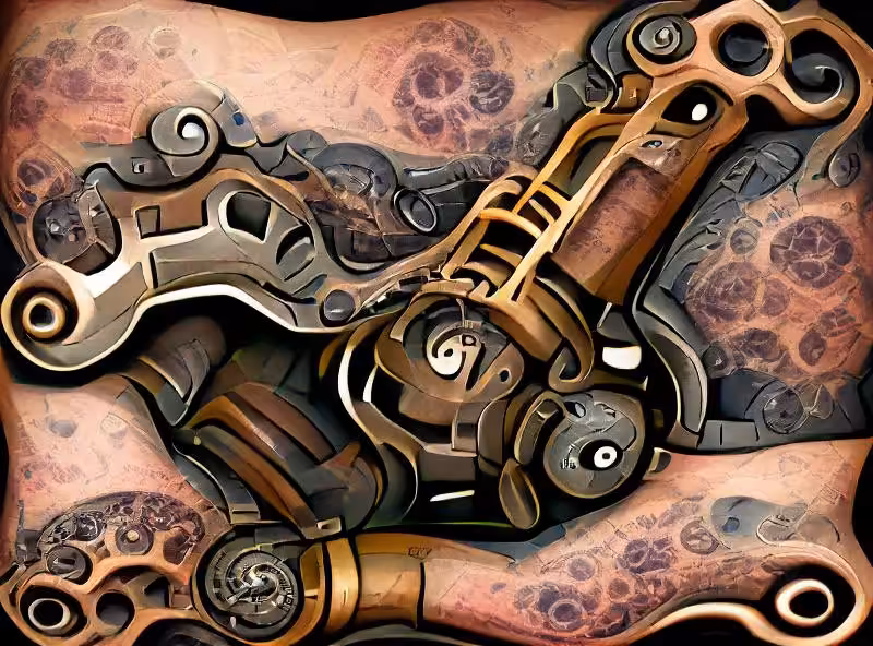 Abraham's First Works: A tattoo of a steampunk wrench