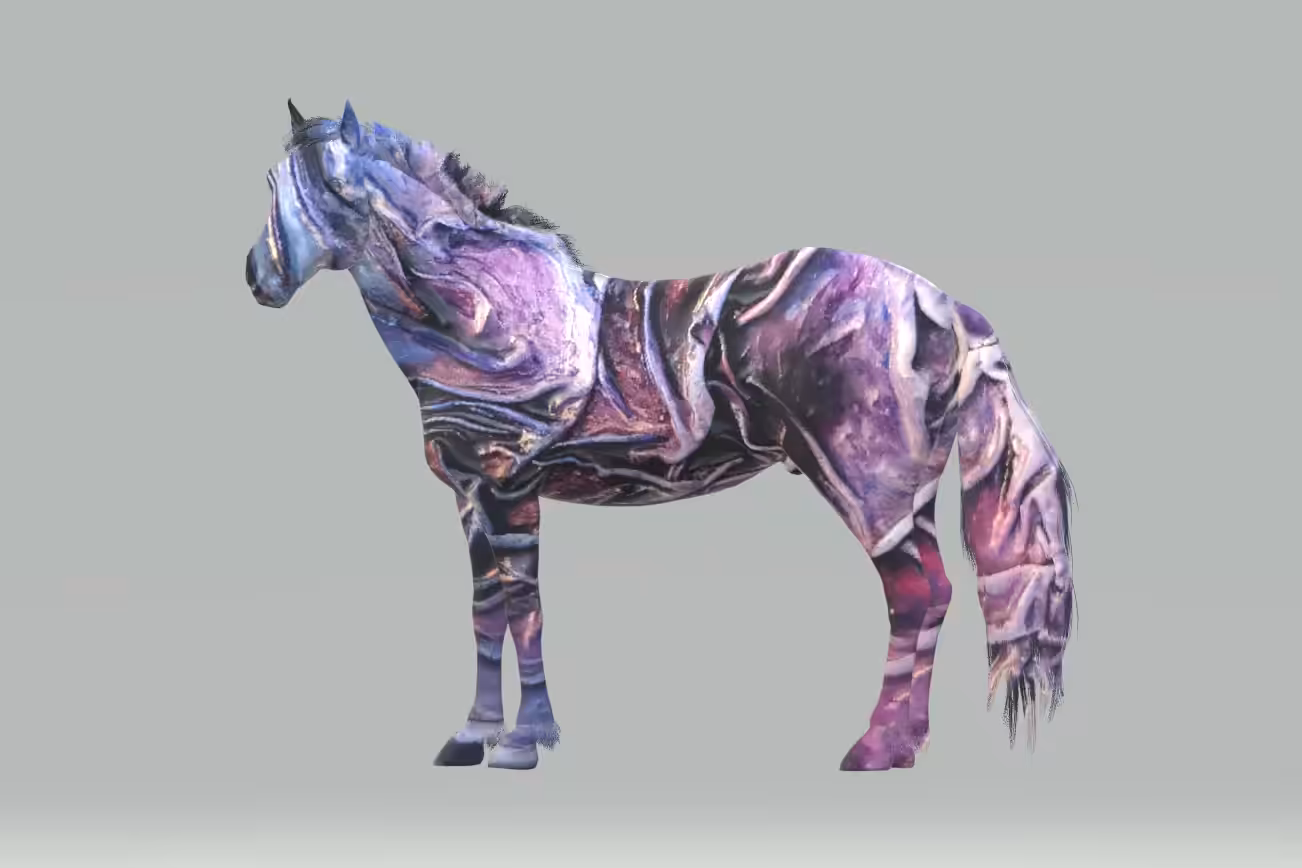 blue and pink horse