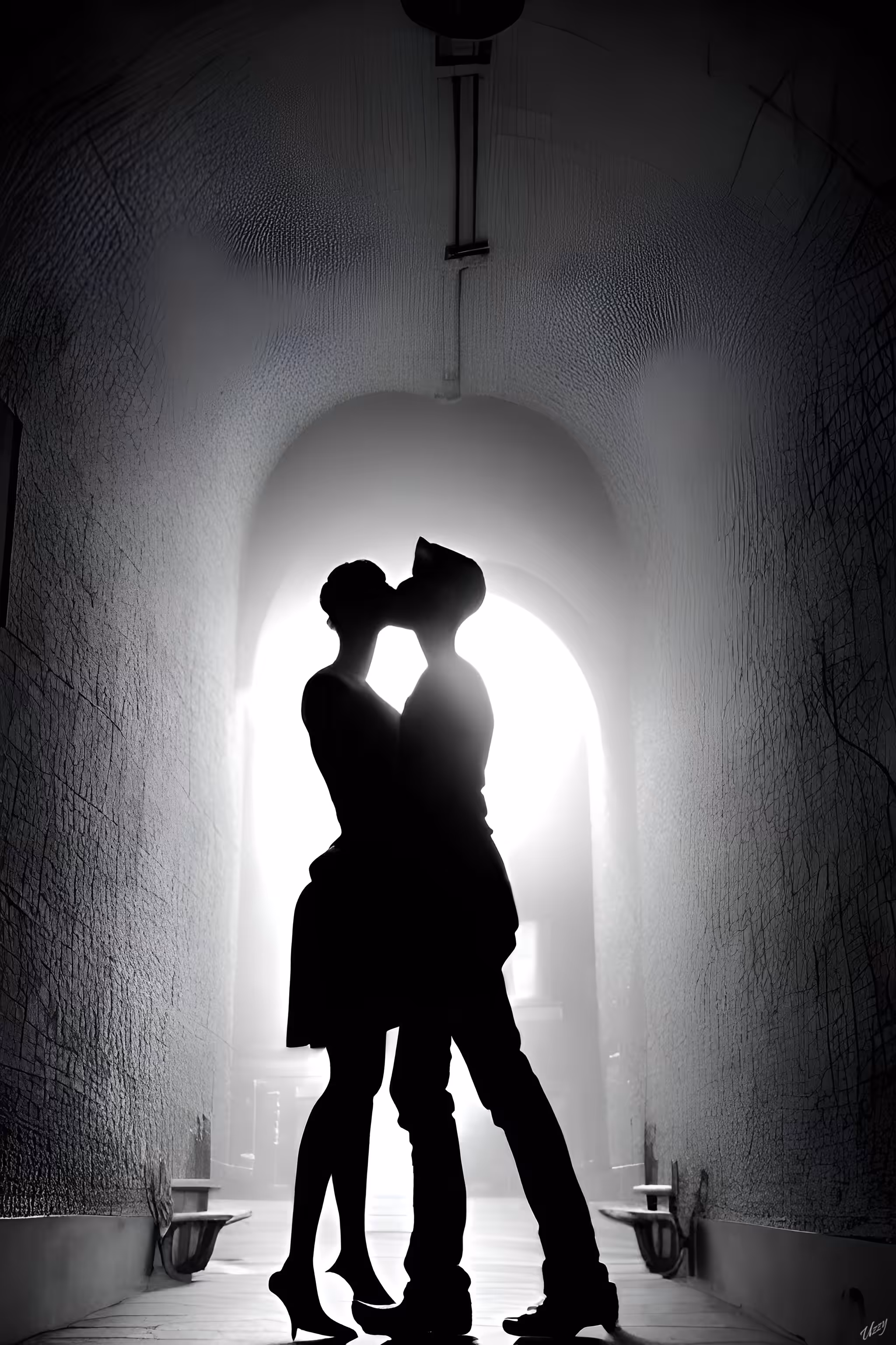 Secret lovers hiding in the back alley